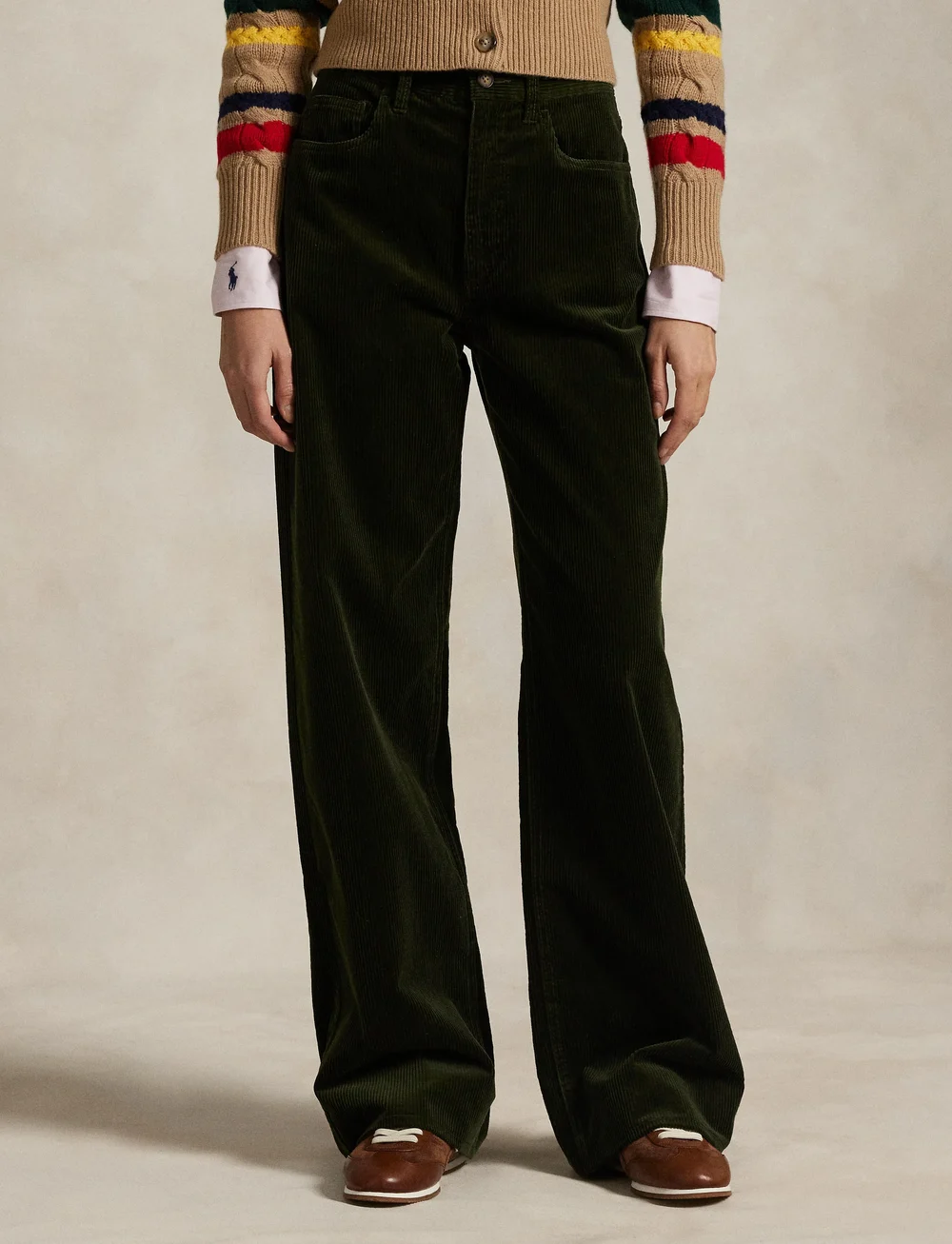 Polo Ralph Lauren - Cotton Corduroy Wide-Leg Pant - szerokie dżinsy - olive - 0