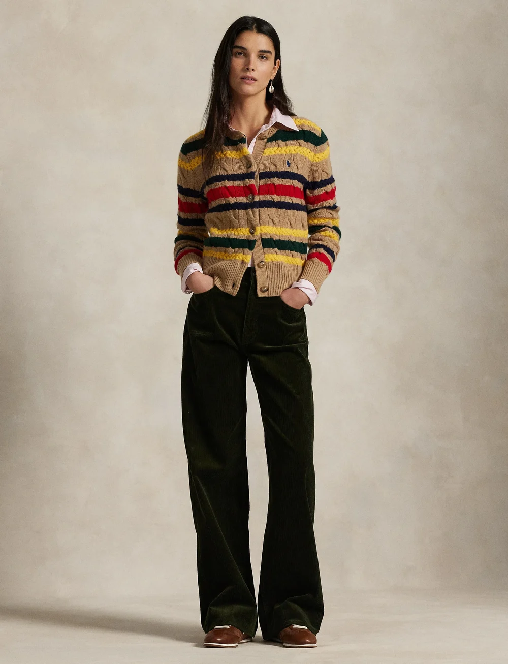 Polo Ralph Lauren - Cotton Corduroy Wide-Leg Pant - szerokie dżinsy - olive - 3