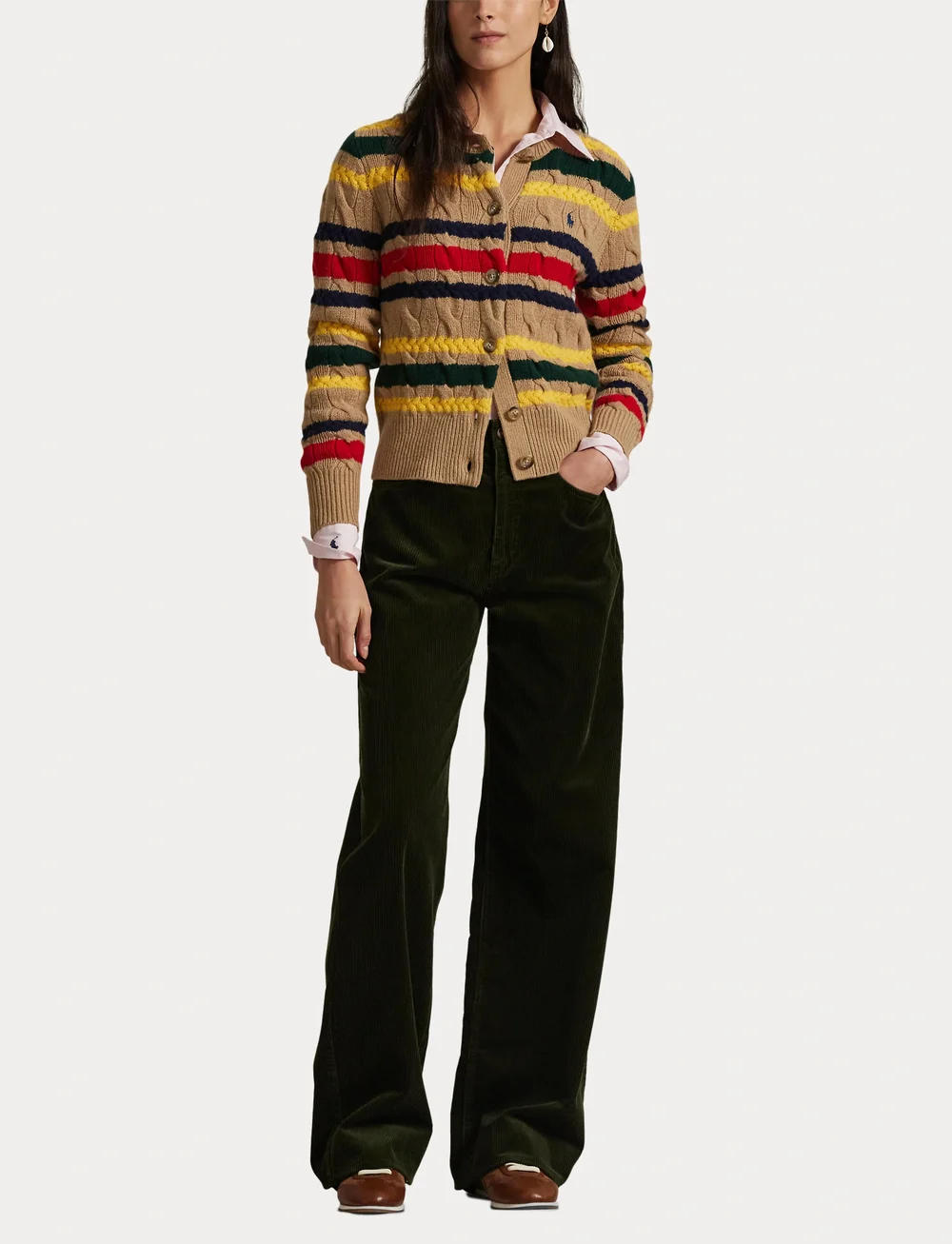 Polo Ralph Lauren - Cotton Corduroy Wide-Leg Pant - szerokie dżinsy - olive - 4