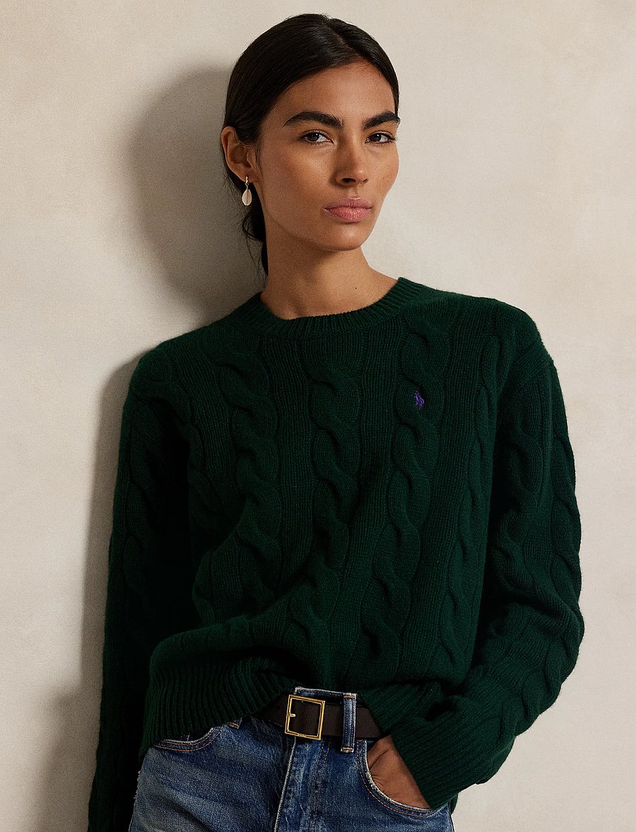 Polo Ralph Lauren - Cable-Knit Wool-Cashmere Sweater - kashmir - college green - 2