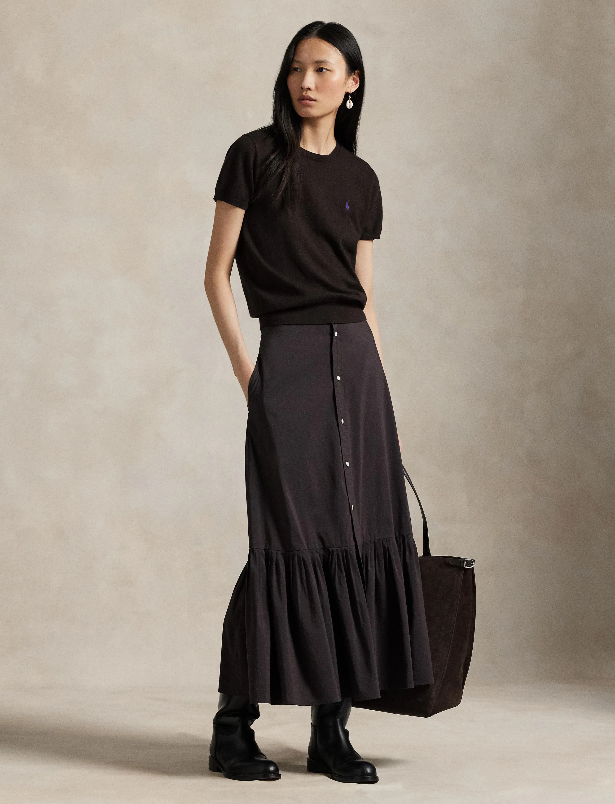 Polo Ralph Lauren - Cotton-Silk A-Line Skirt - jupes midi - squire brown x - 3