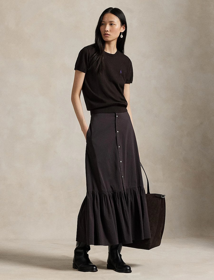 Polo Ralph Lauren - Cotton-Silk A-Line Skirt - jupes midi - squire brown x - 3