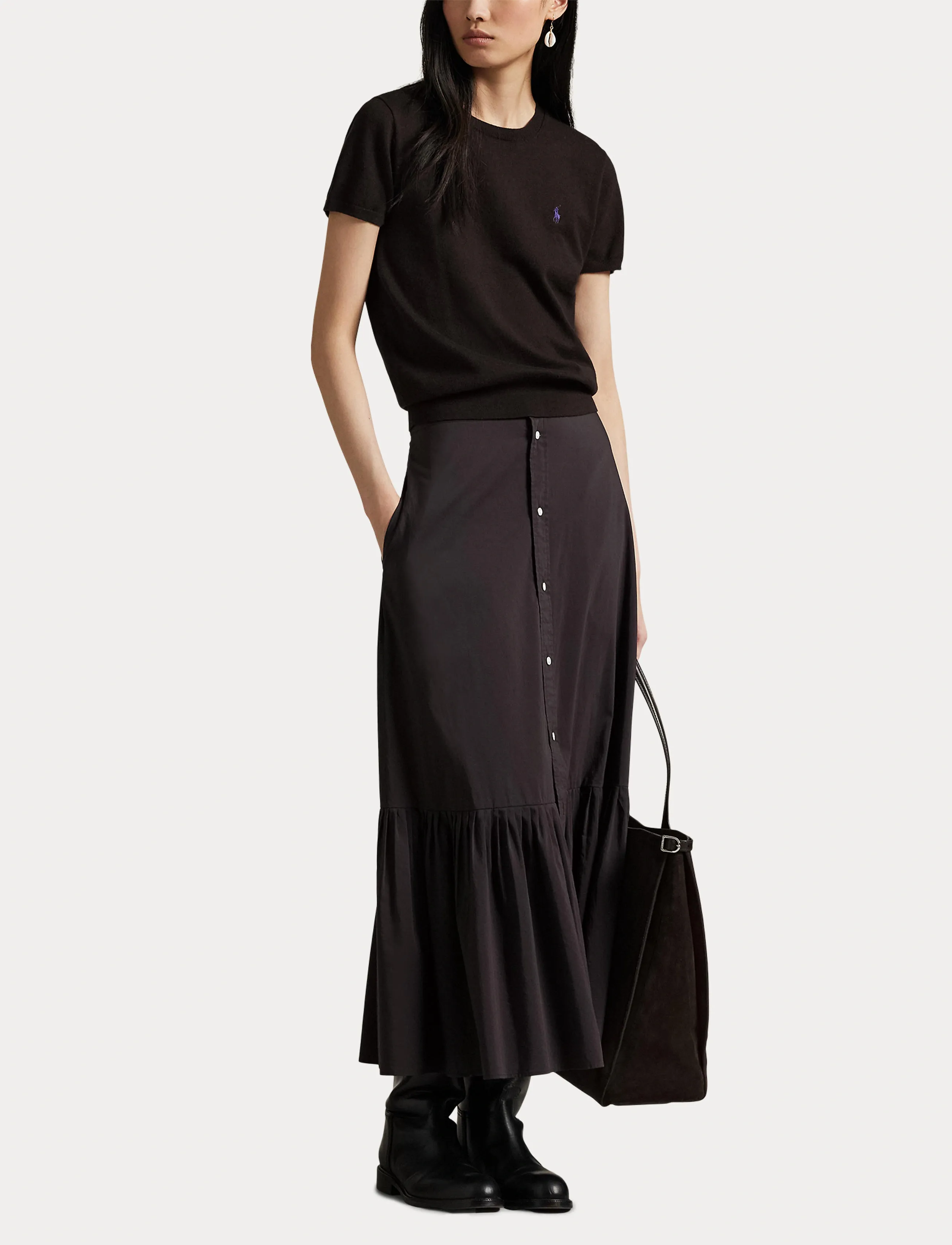 Polo Ralph Lauren - Cotton-Silk A-Line Skirt - jupes midi - squire brown x - 4