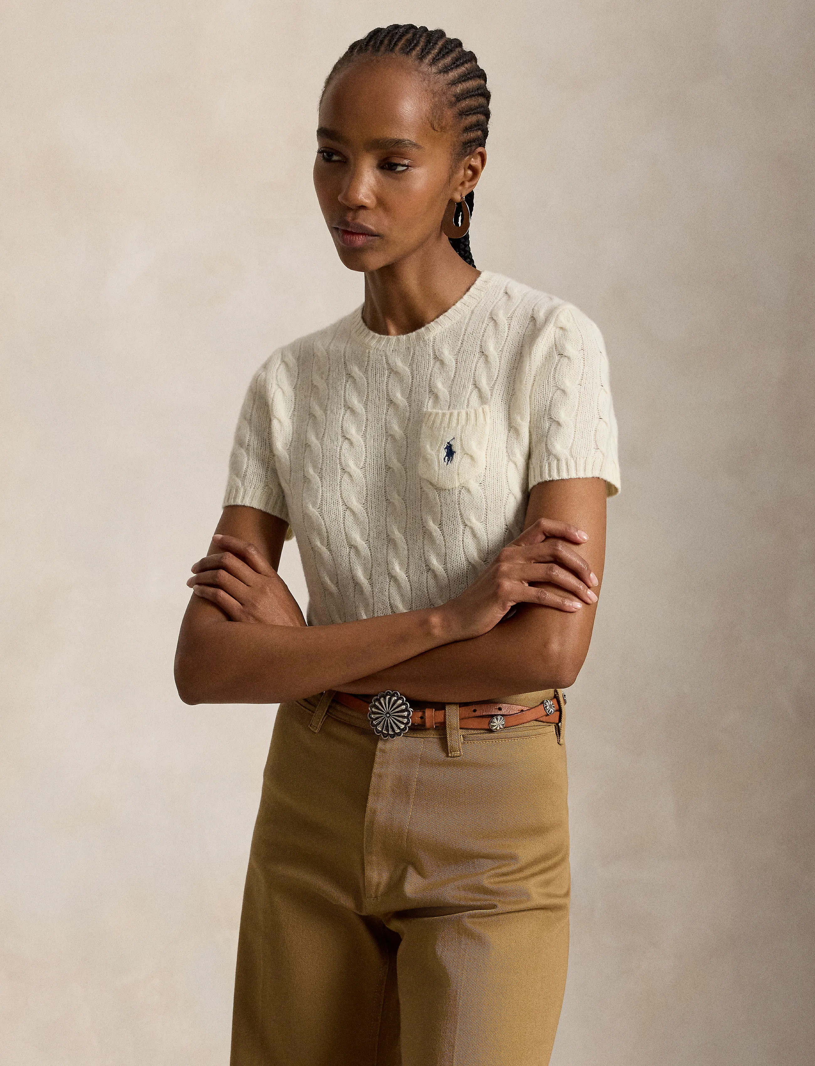 Polo Ralph Lauren Cable Wool-Cashmere Short-Sleeve Sweater - Kleidung - AUTHENTIC CREAM / cream