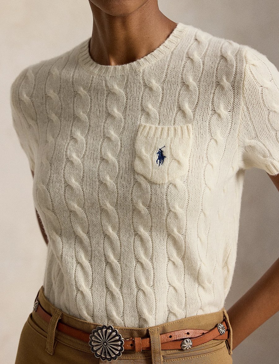 Polo Ralph Lauren - Cable Wool-Cashmere Short-Sleeve Sweater - authentic cream - 2