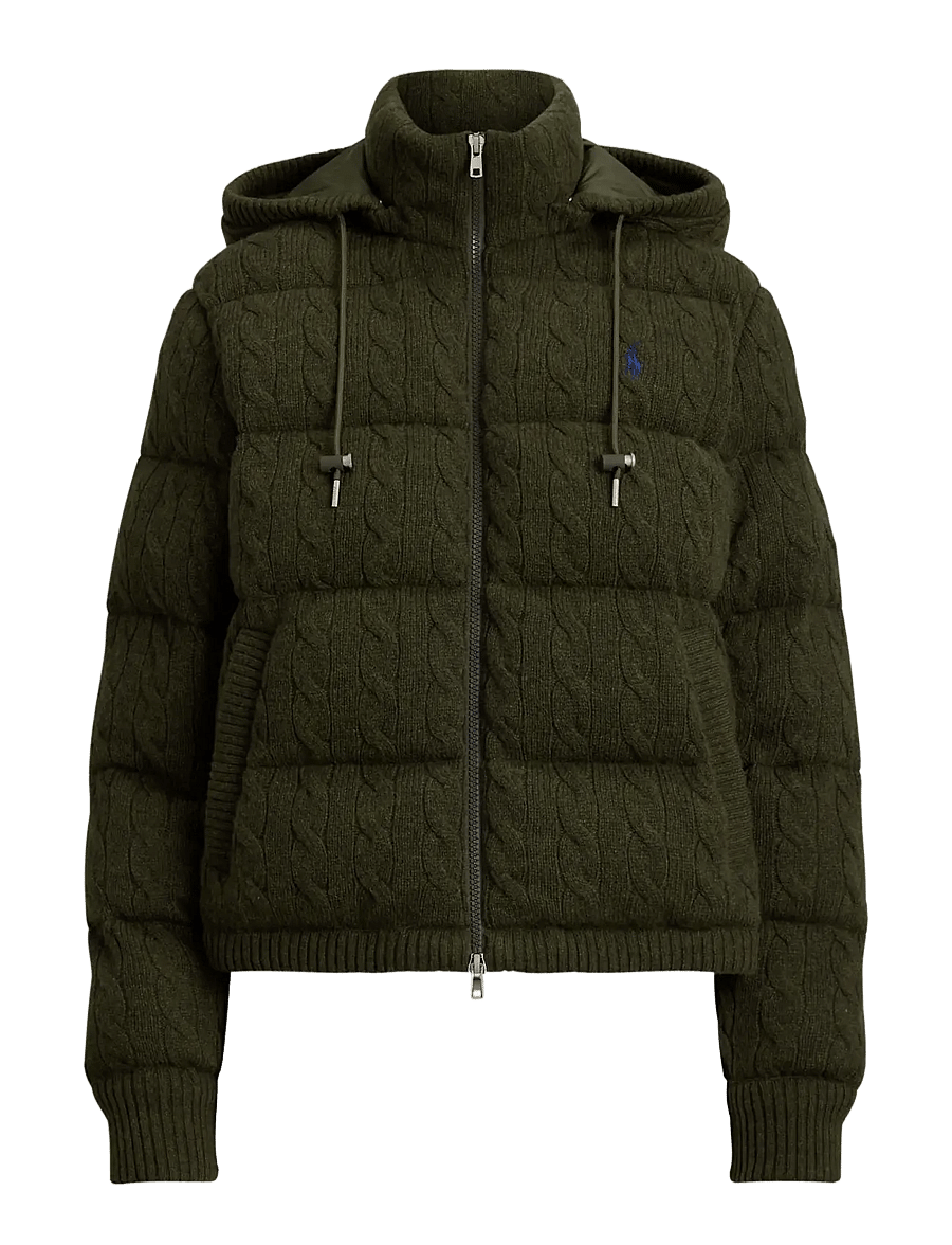 Polo Ralph Lauren - Cable-Knit Wool-Cashmere Quilted Jacket - vestes d'hiver - green bay melange - 1