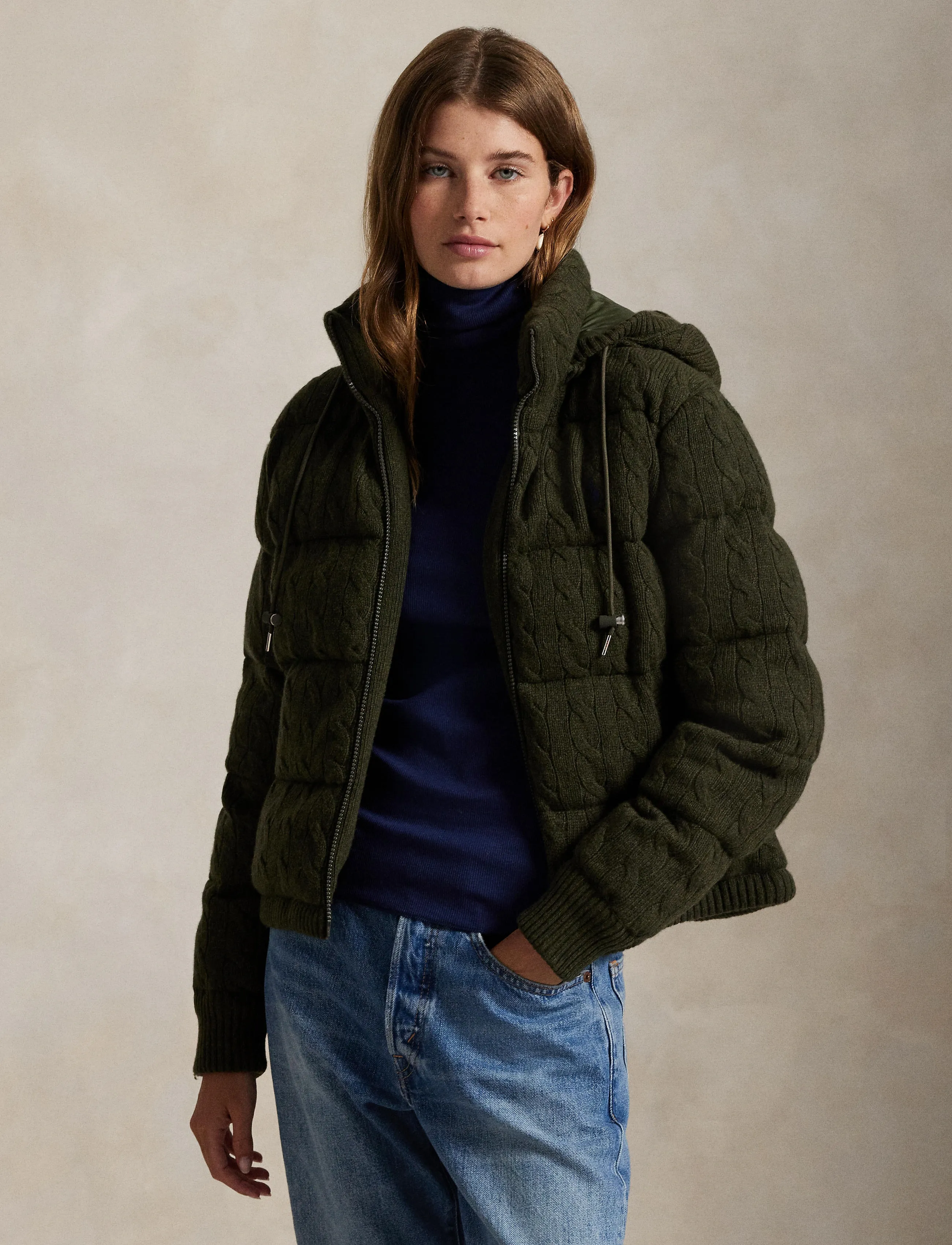 Polo Ralph Lauren - Cable-Knit Wool-Cashmere Quilted Jacket - vestes d'hiver - green bay melange - 3