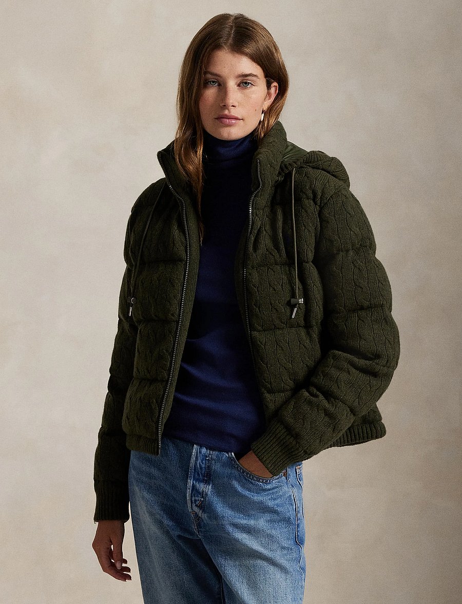 Polo Ralph Lauren - Cable-Knit Wool-Cashmere Quilted Jacket - vestes d'hiver - green bay melange - 3