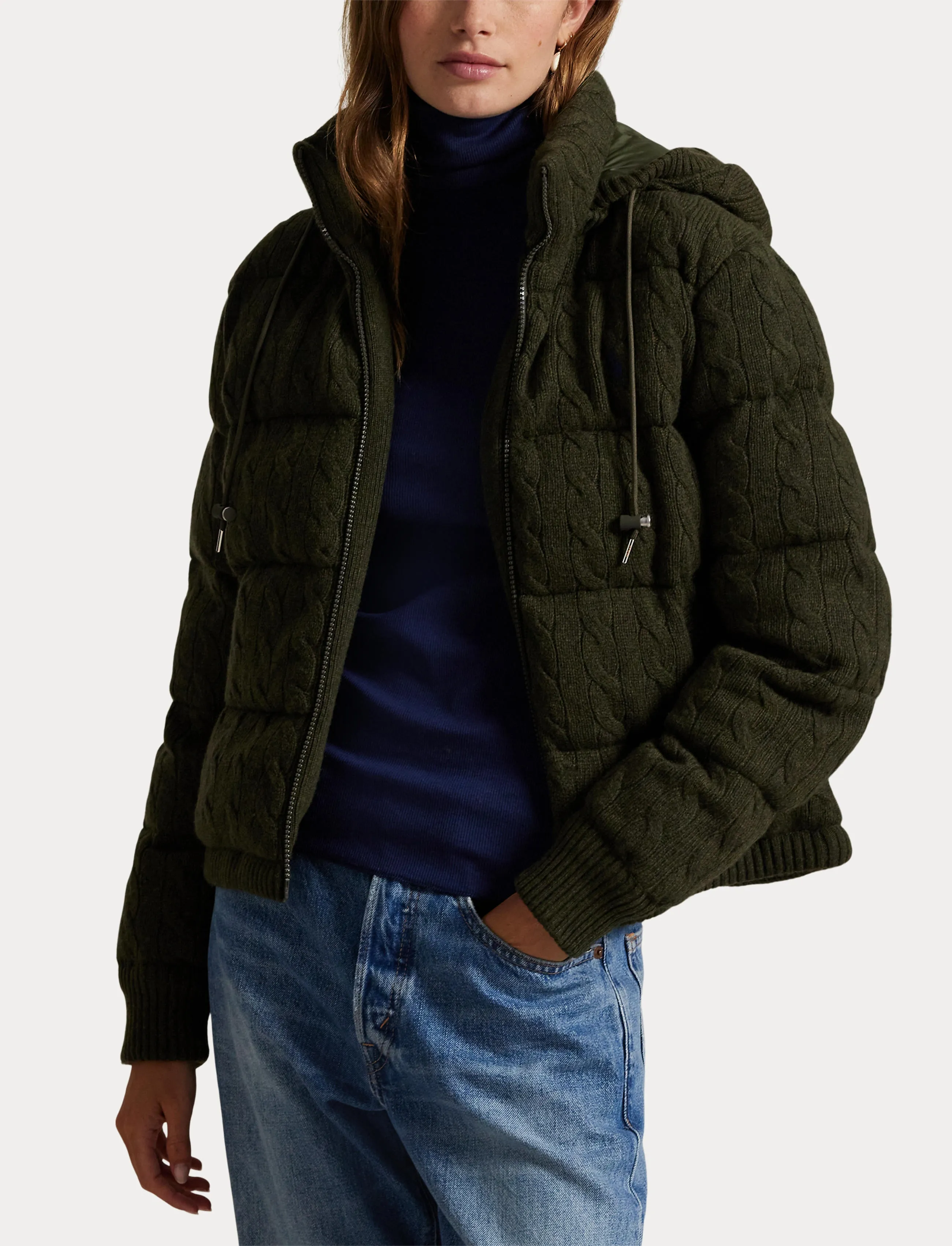 Polo Ralph Lauren - Cable-Knit Wool-Cashmere Quilted Jacket - vestes d'hiver - green bay melange - 5