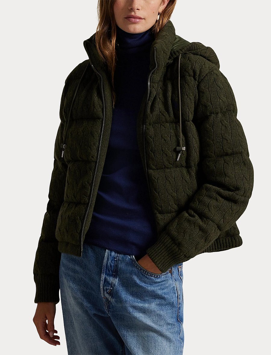 Polo Ralph Lauren - Cable-Knit Wool-Cashmere Quilted Jacket - vestes d'hiver - green bay melange - 5