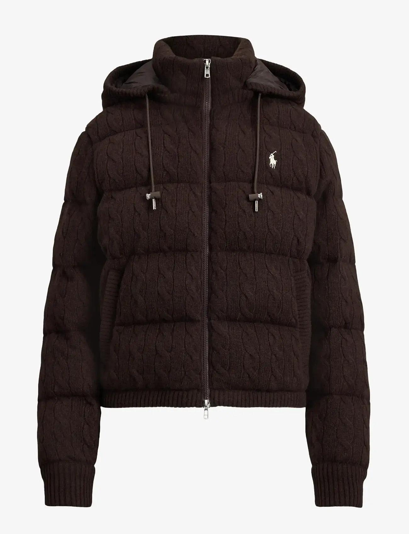 Polo Ralph Lauren - Cable-Knit Wool-Cashmere Quilted Jacket - dun- & vadderade jackor - walnut brown mela - 1