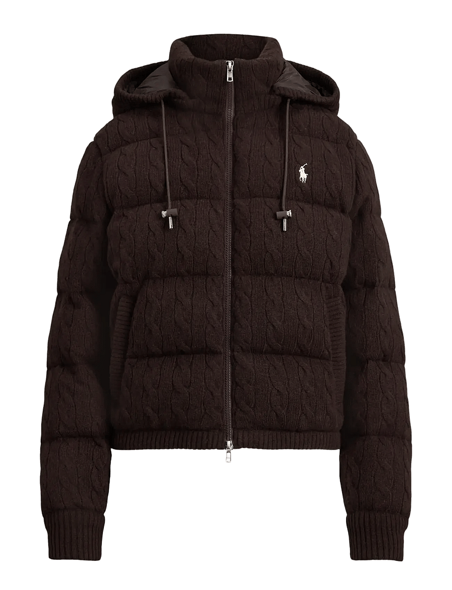 Polo Ralph Lauren - Cable-Knit Wool-Cashmere Quilted Jacket - forede jakker - walnut brown mela - 1