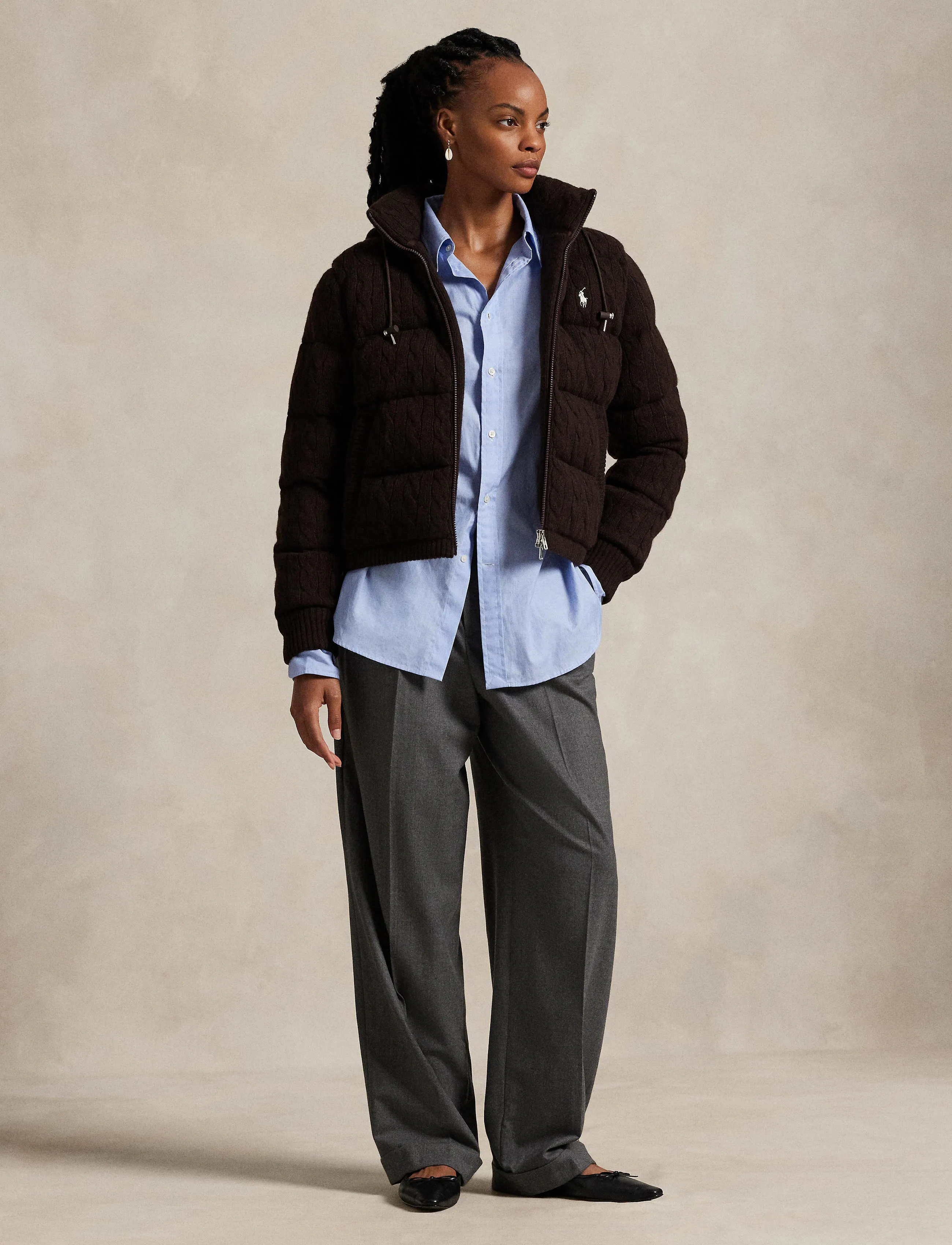 Polo Ralph Lauren Cable-Knit Wool-Cashmere Quilted Jacket - Daunenjacken - WALNUT BROWN MELA / brown