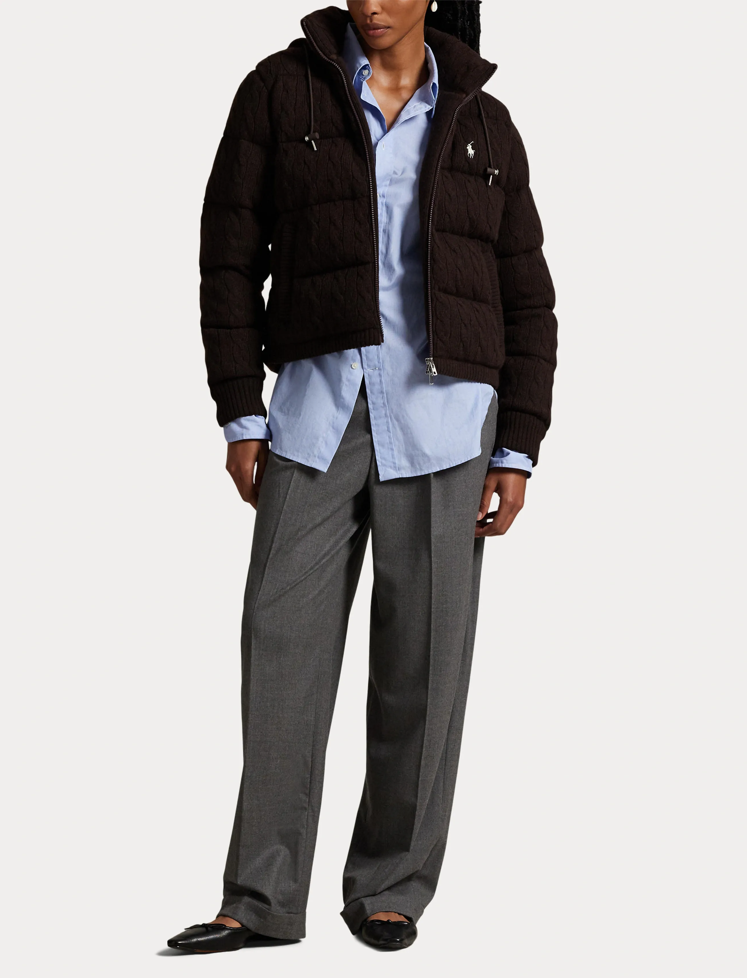 Polo Ralph Lauren - Cable-Knit Wool-Cashmere Quilted Jacket - forede jakker - walnut brown mela - 4