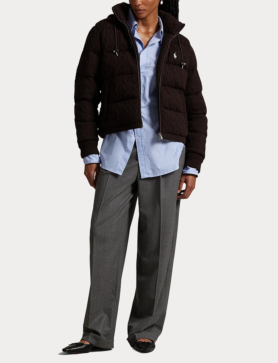 Polo Ralph Lauren - Cable-Knit Wool-Cashmere Quilted Jacket - forede jakker - walnut brown mela - 4