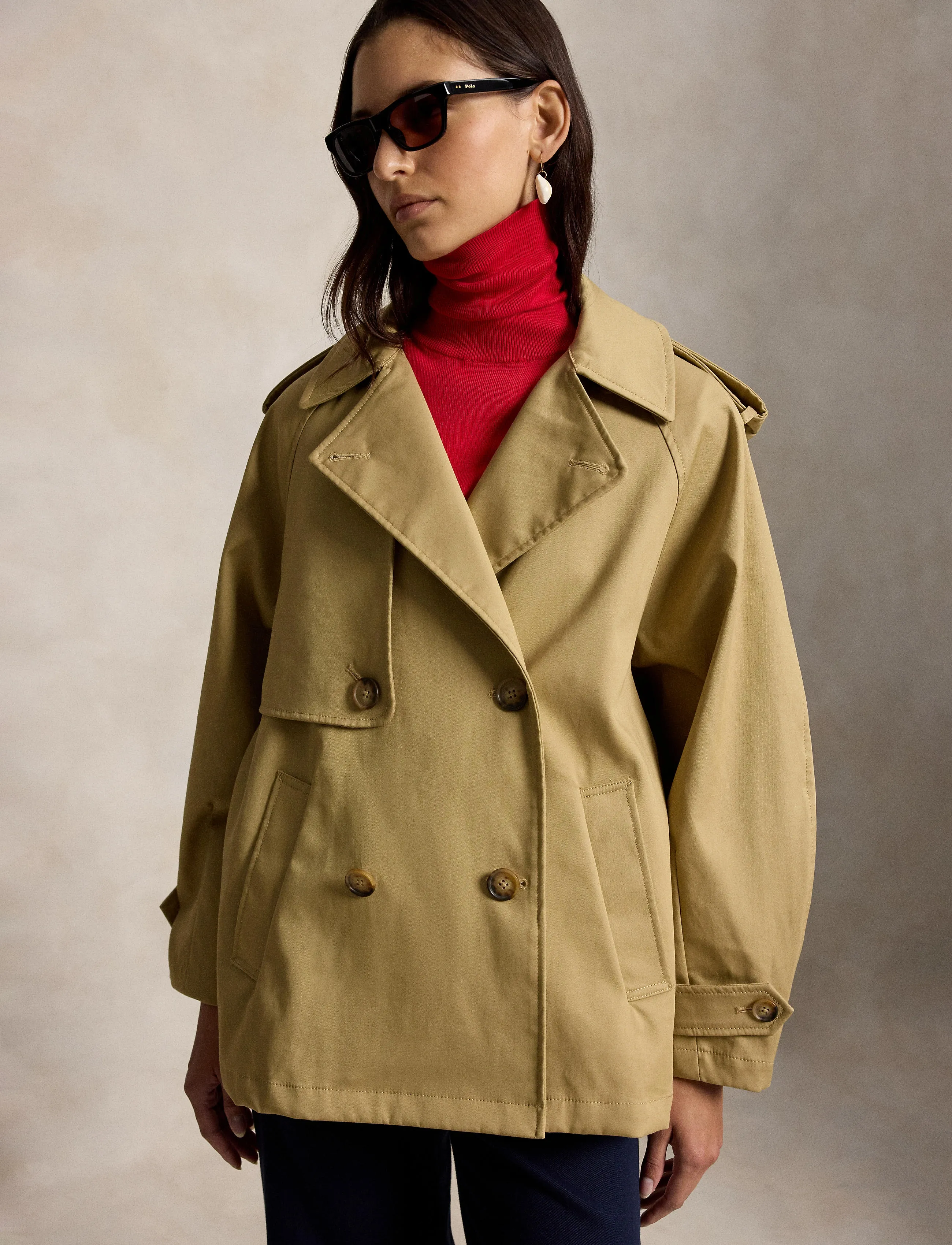 Polo Ralph Lauren Cotton Twill Balloon Trench Coat - Transitional Layering - KHAKI / brown