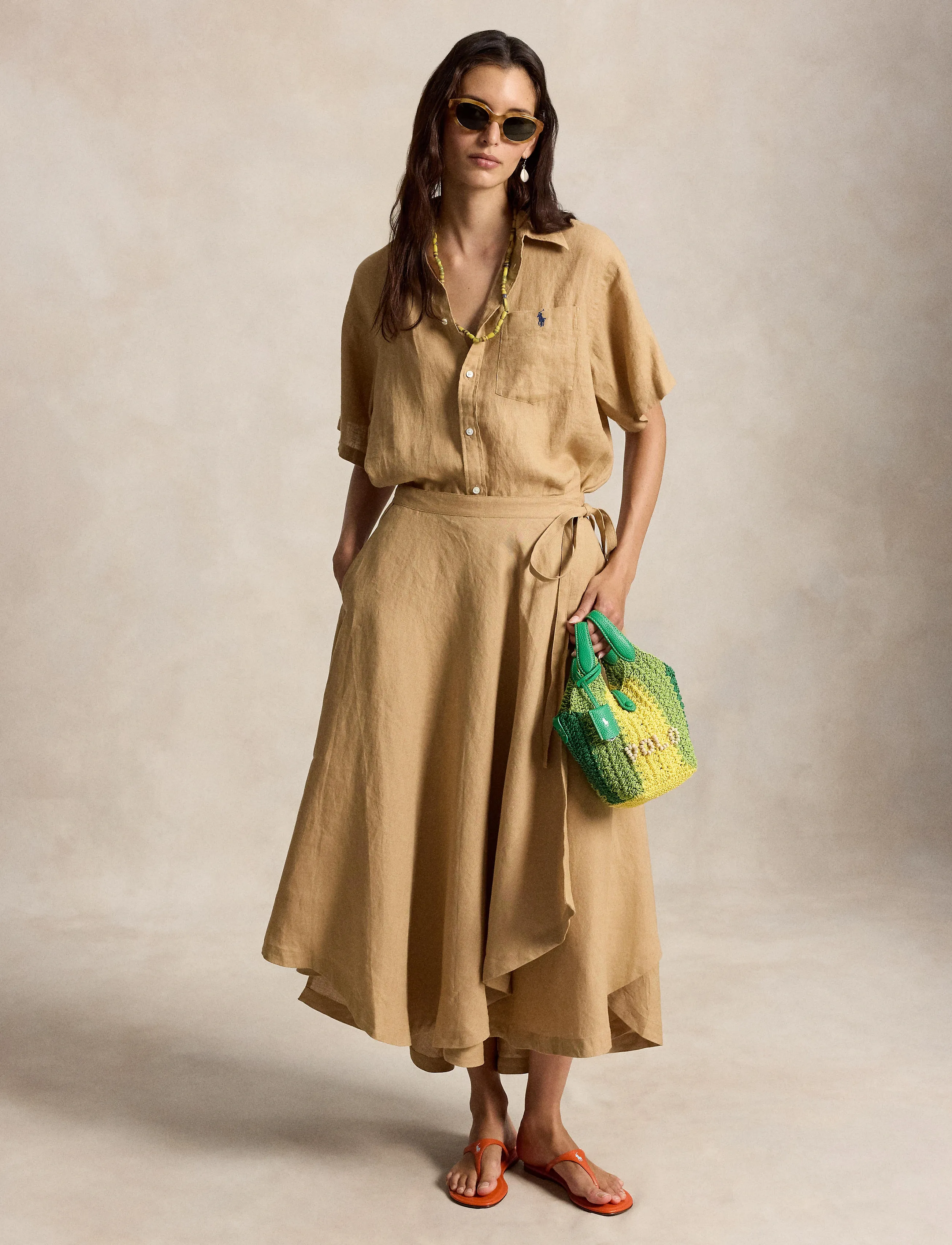 Polo Ralph Lauren Oversize Fit Linen Short-Sleeve Shirt, XS, Shirts, Beige - Short-sleeved, Frauen