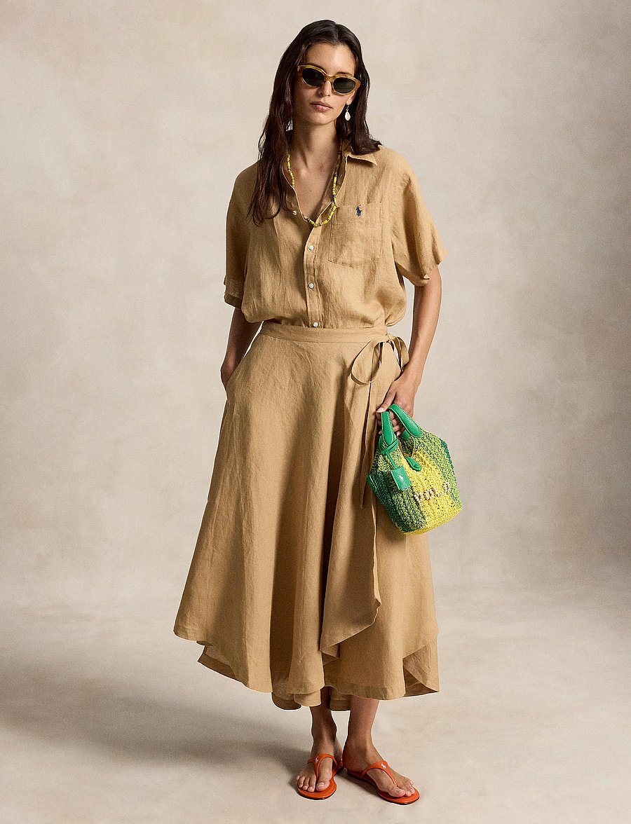 Polo Ralph Lauren - Oversize Fit Linen Short-Sleeve Shirt - denim shirts - classic camel - 0