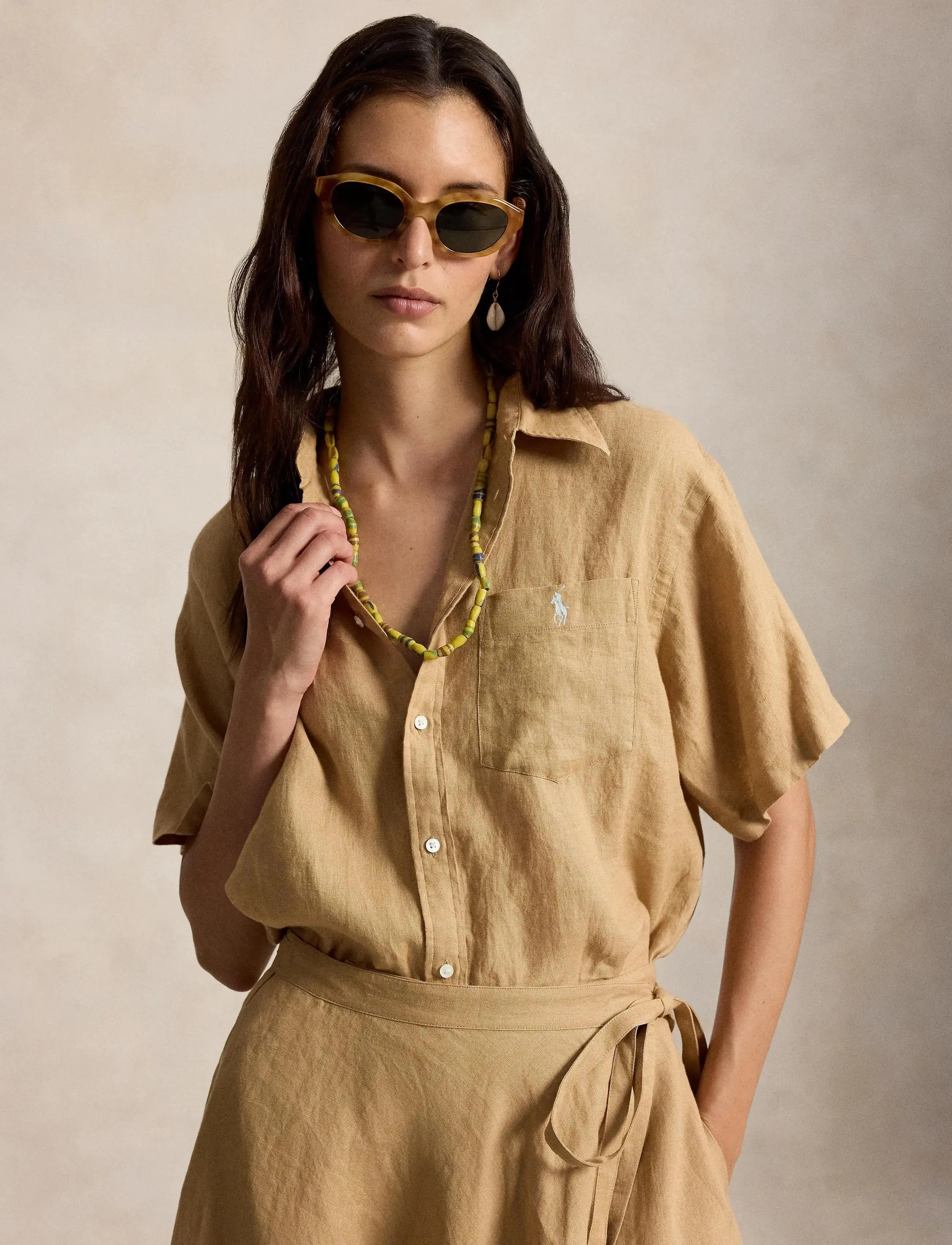 Polo Ralph Lauren Oversize Fit Linen Short-Sleeve Shirt - Ralph Lauren - CLASSIC CAMEL / beige