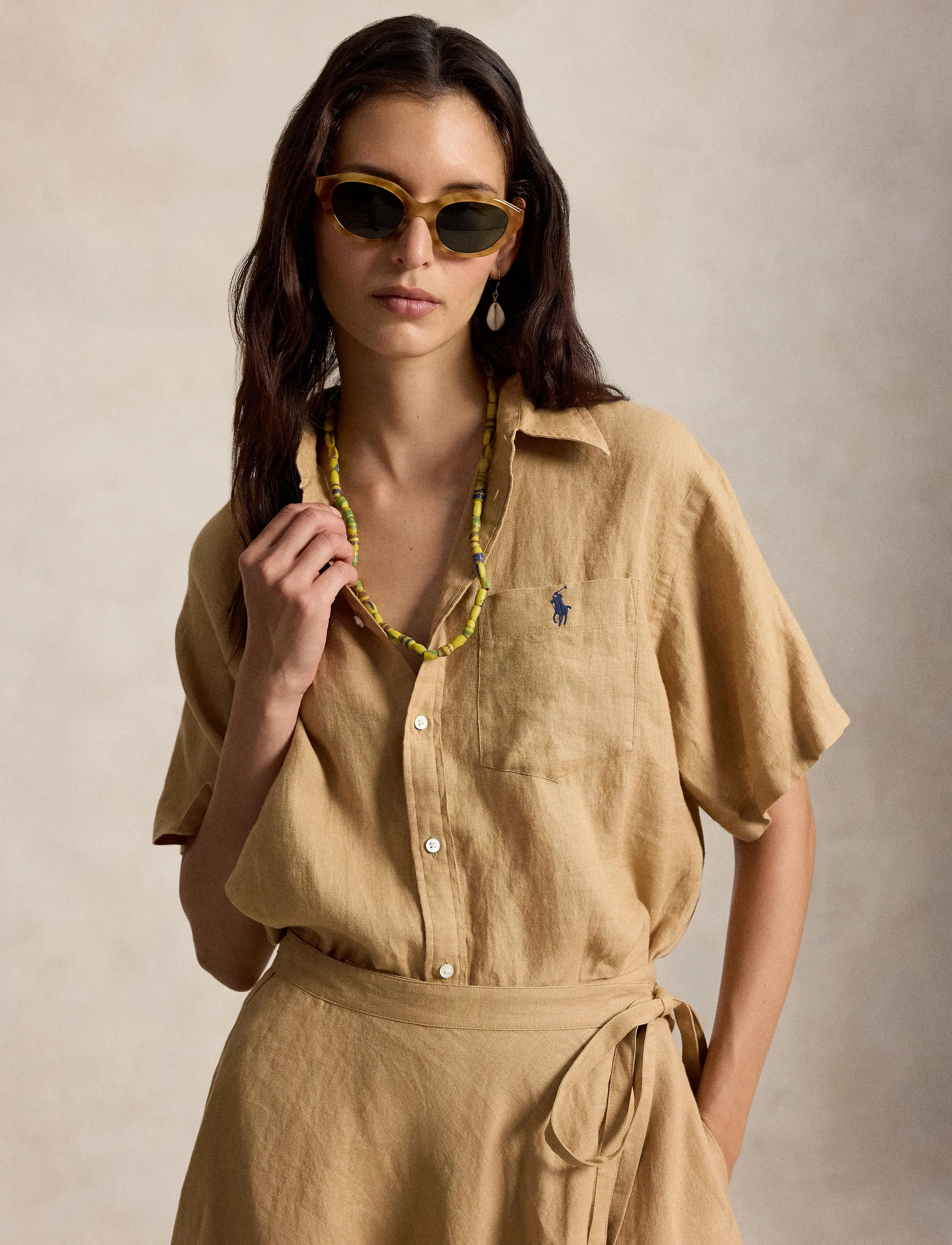 Polo Ralph Lauren - Oversize Fit Linen Short-Sleeve Shirt - denim shirts - classic camel - 2