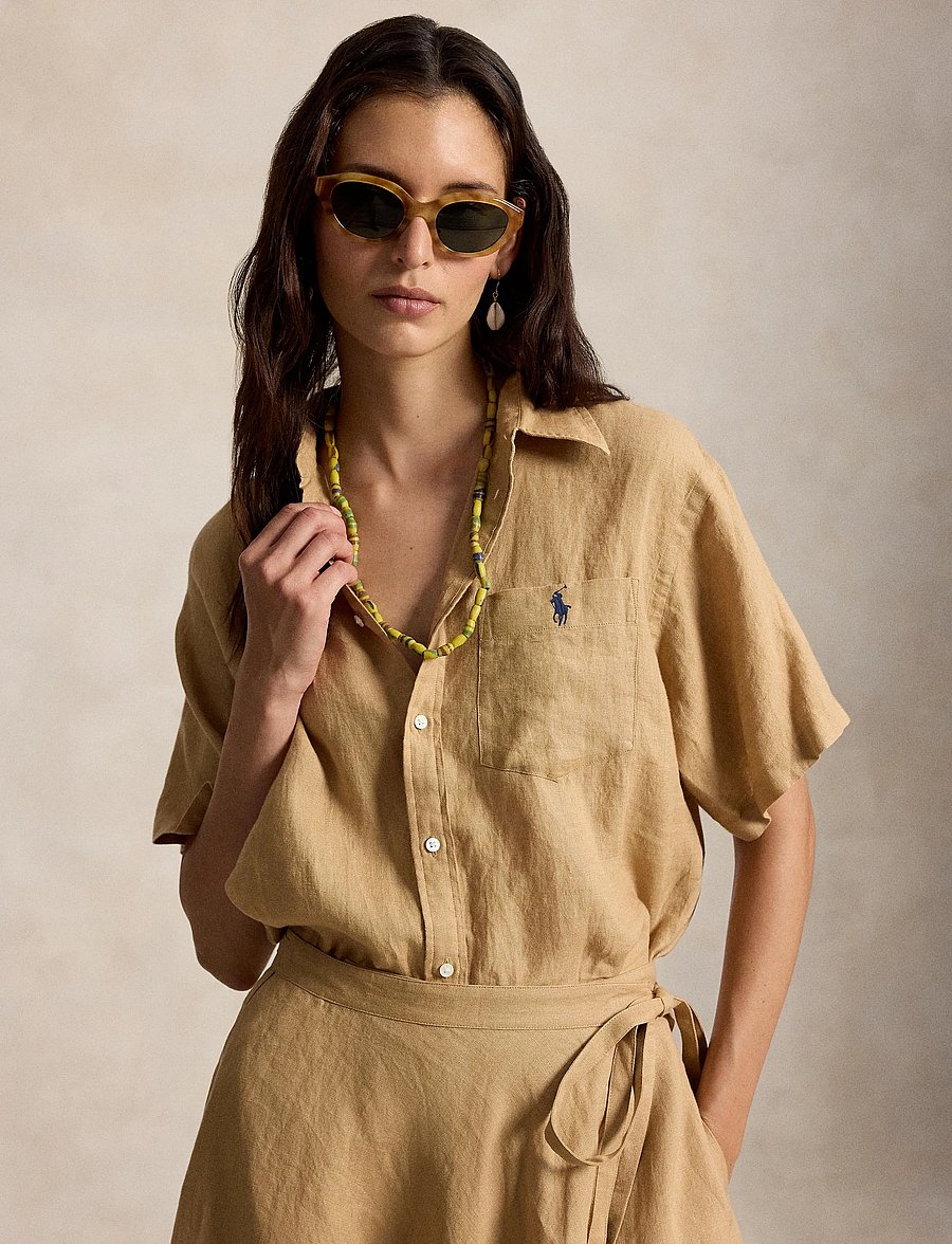 Polo Ralph Lauren - Oversize Fit Linen Short-Sleeve Shirt - denim shirts - classic camel - 2