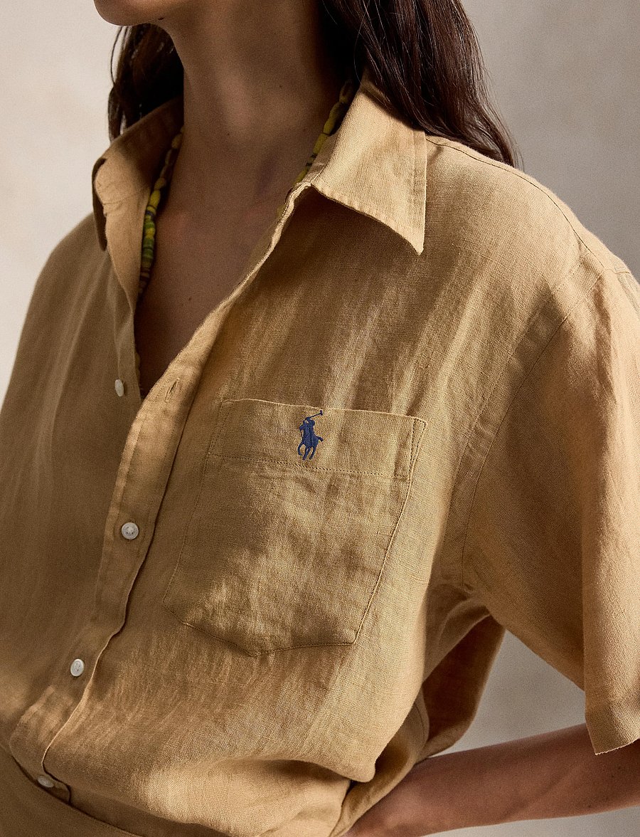 Polo Ralph Lauren - Oversize Fit Linen Short-Sleeve Shirt - denim shirts - classic camel - 3