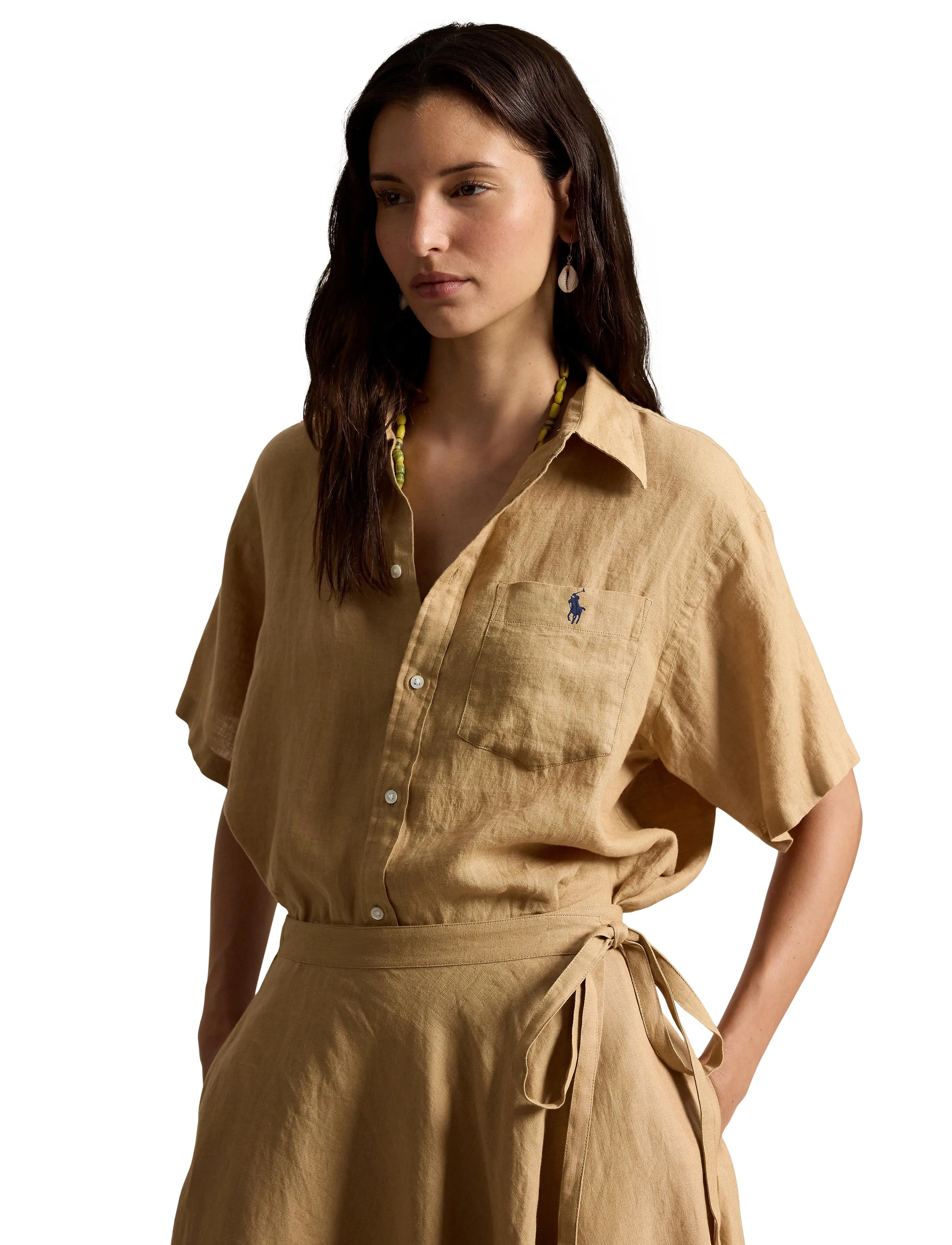 Polo Ralph Lauren - Oversize Fit Linen Short-Sleeve Shirt - denim shirts - classic camel - 4