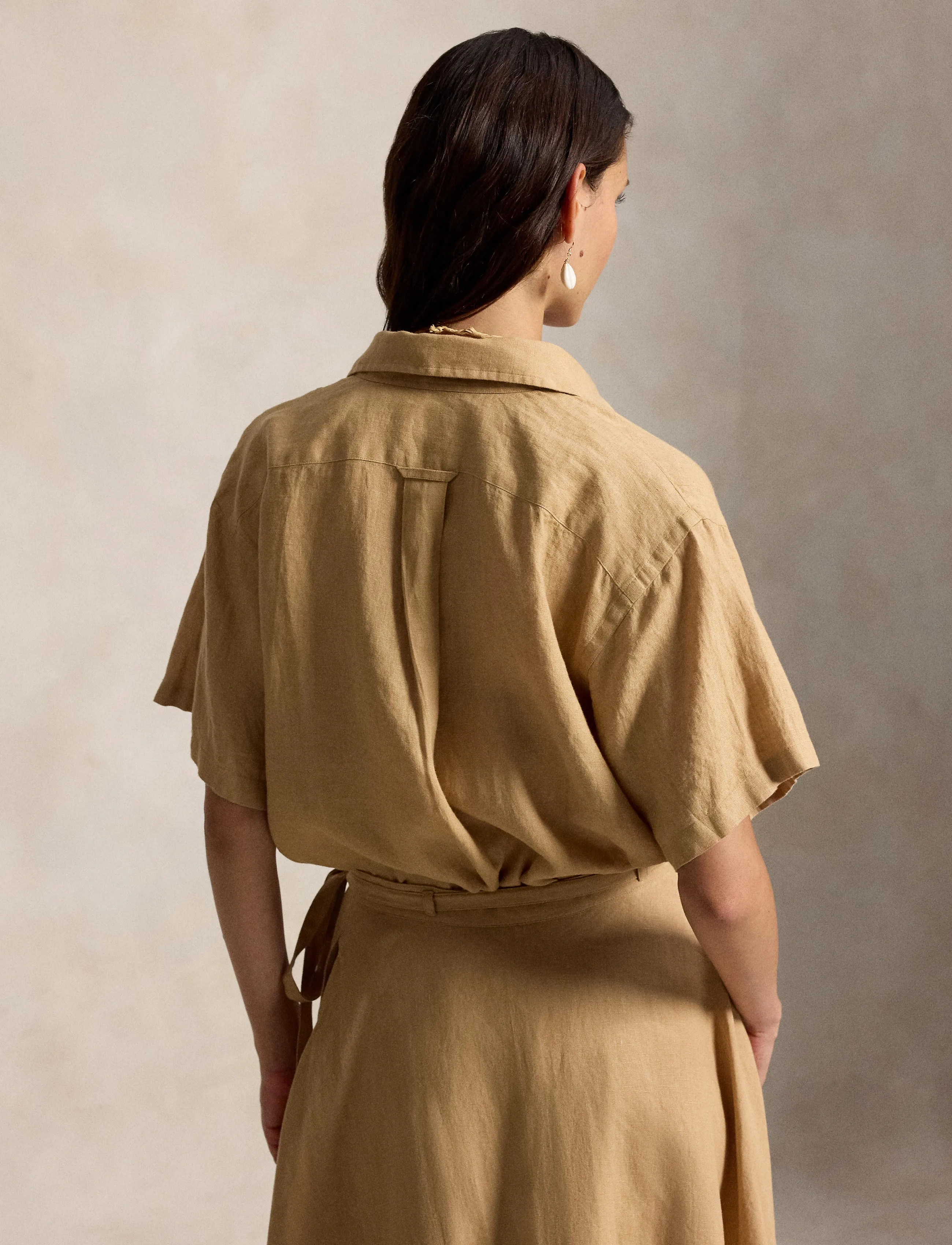 Polo Ralph Lauren - Oversize Fit Linen Short-Sleeve Shirt - denim shirts - classic camel - 5
