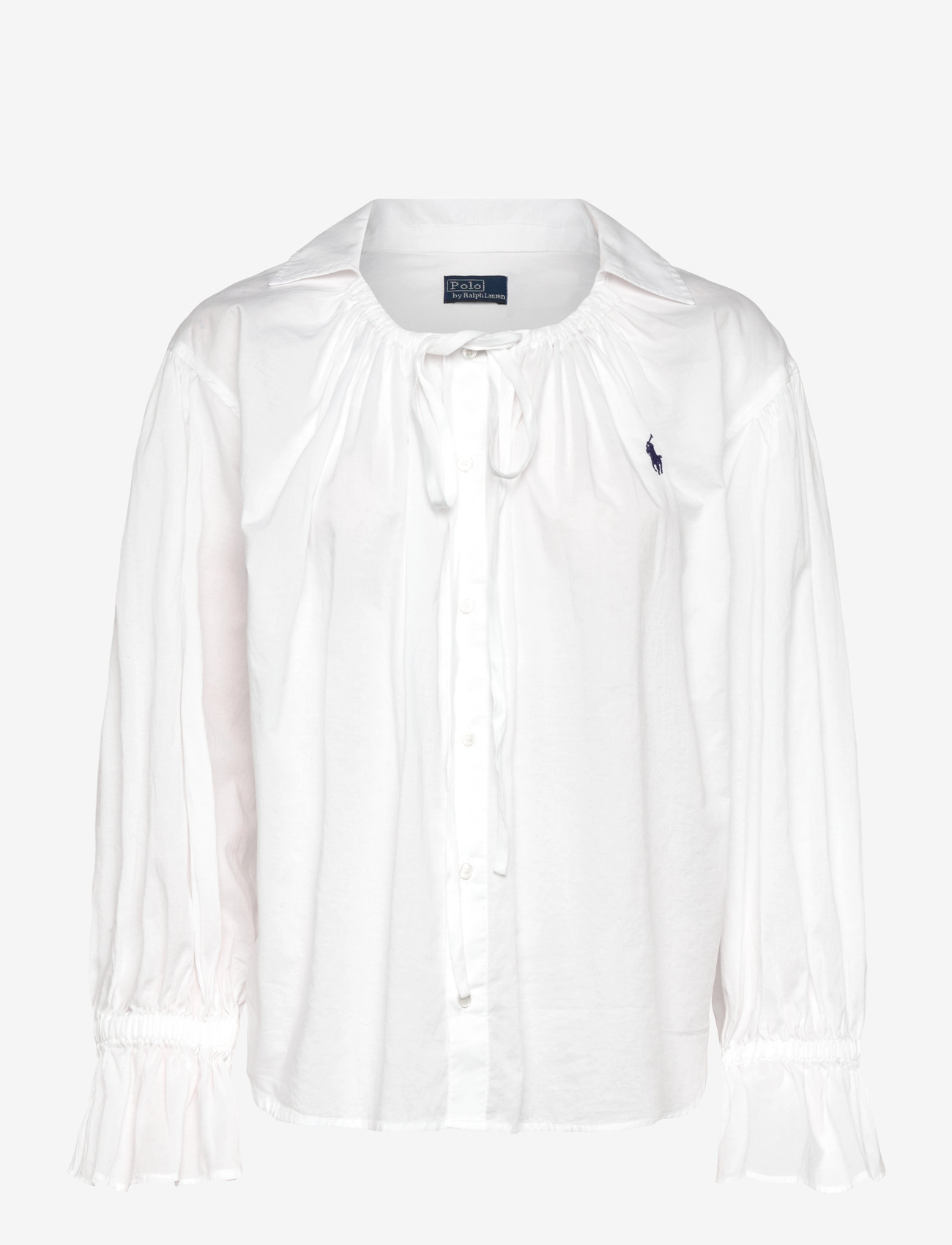 Polo Ralph Lauren - Tie-Neck Cotton Poplin Top - langærmede bluser - white - 0