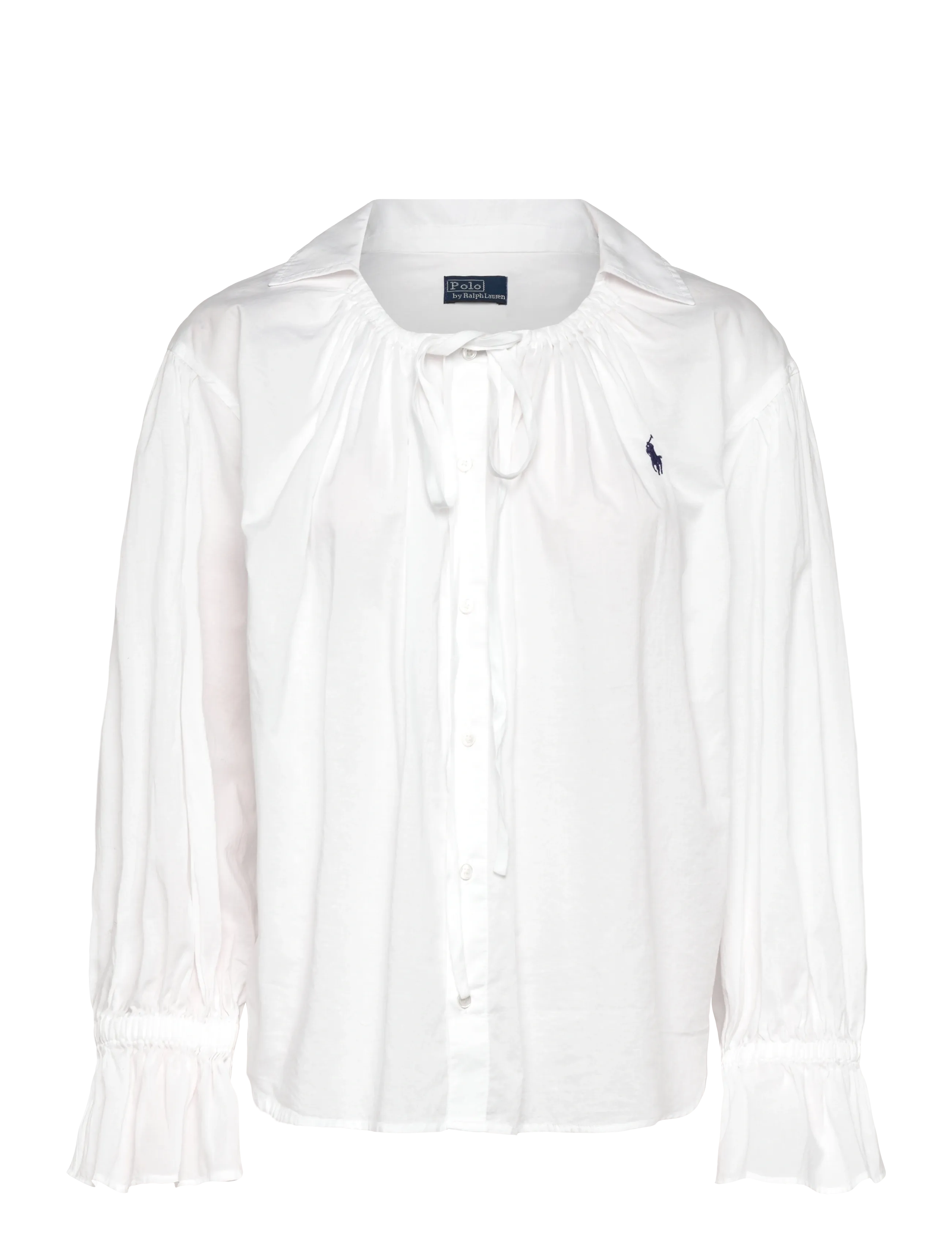 Tie-Neck Cotton Poplin Top - WHITE