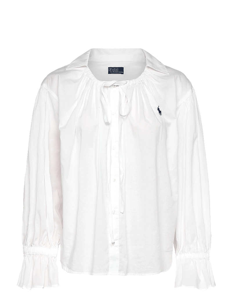 Polo Ralph Lauren - Tie-Neck Cotton Poplin Top - langærmede bluser - white - 0