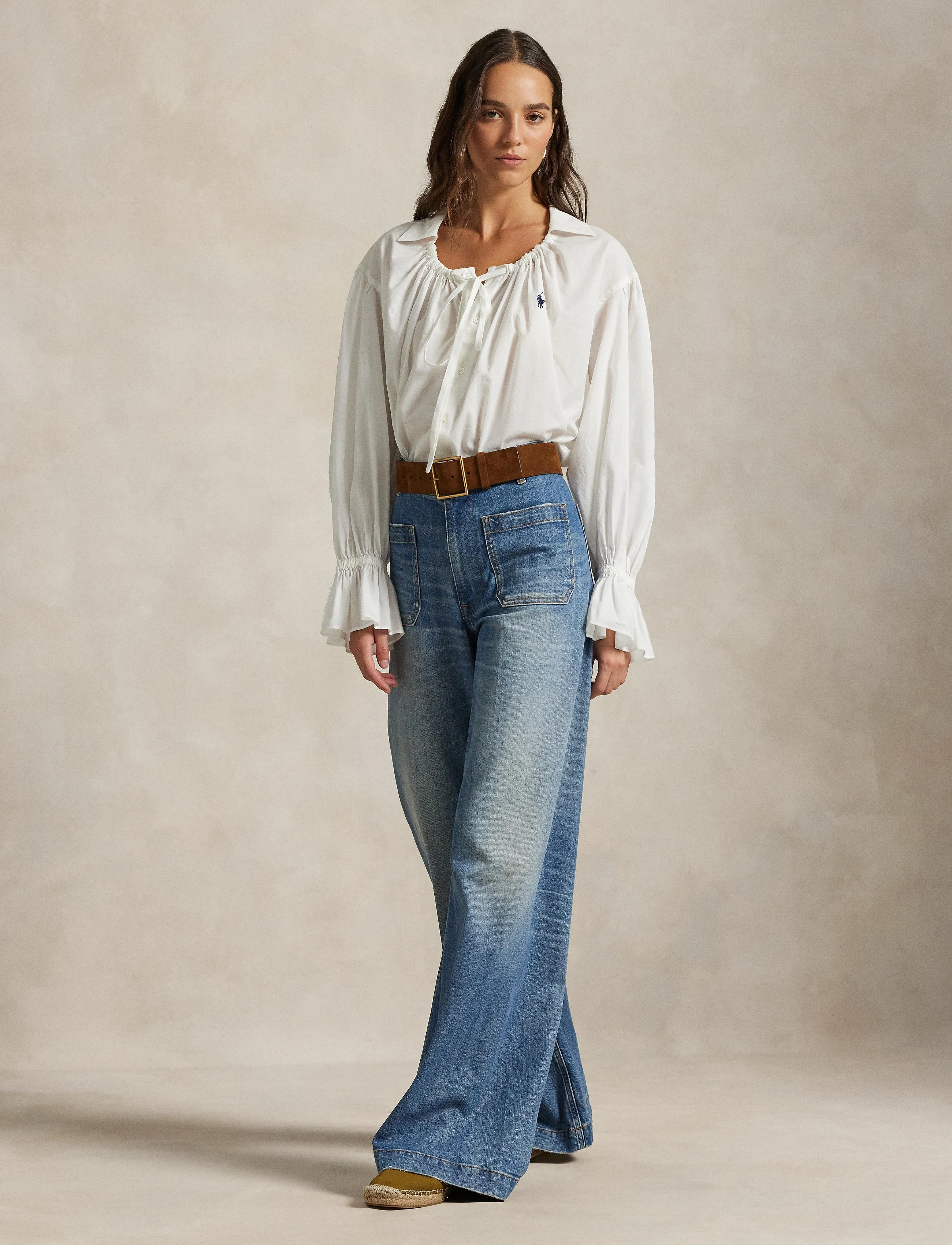 Polo Ralph Lauren Tie-Neck Cotton Poplin Top - Blusar & Skjortor - WHITE / white