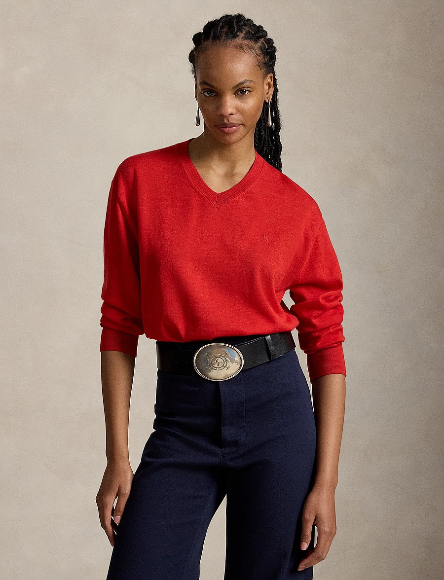 Polo Ralph Lauren - Wool V-Neck Sweater - striktrøjer - flanders red heat - 0