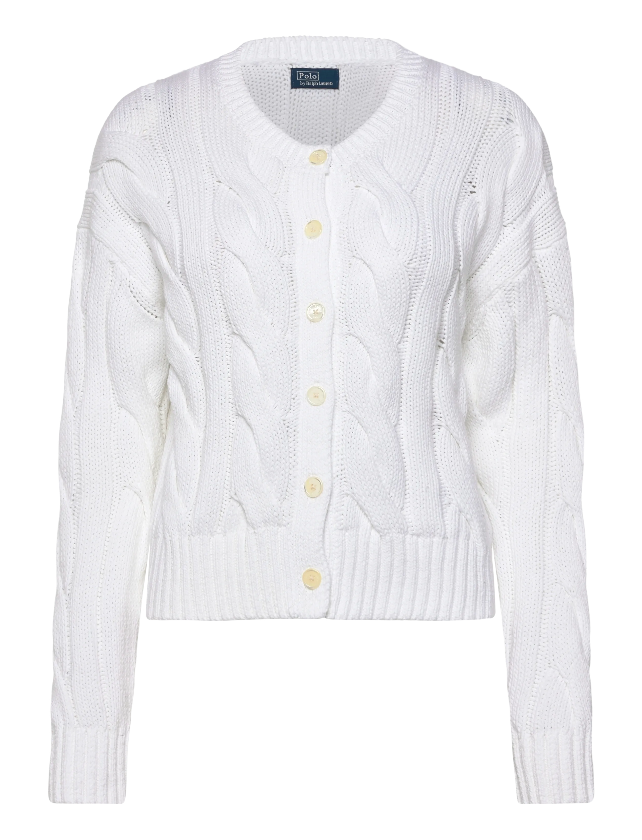 Cable-Knit Cotton Crewneck Cardigan - WHITE