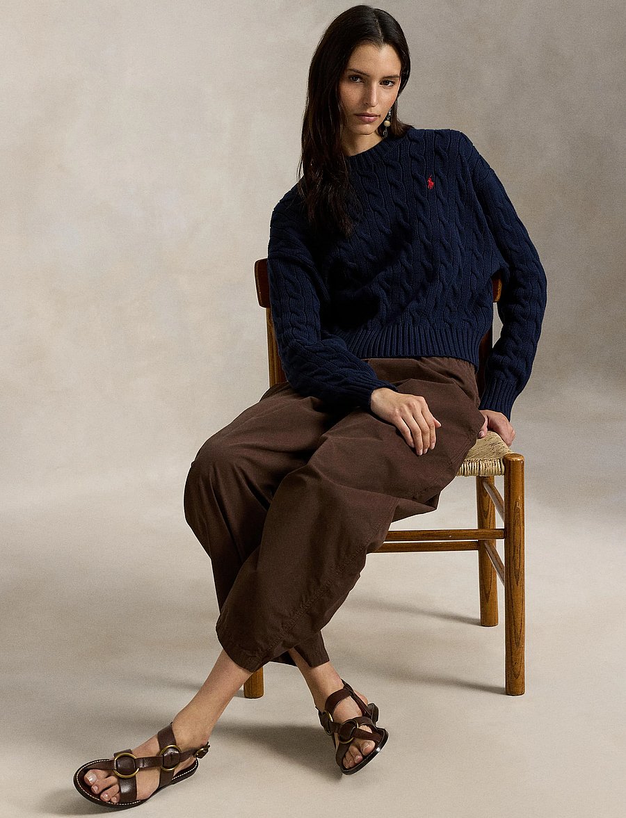 Polo Ralph Lauren - Cable-Knit Cotton Crewneck Sweater - swetry - hunter navy - 5