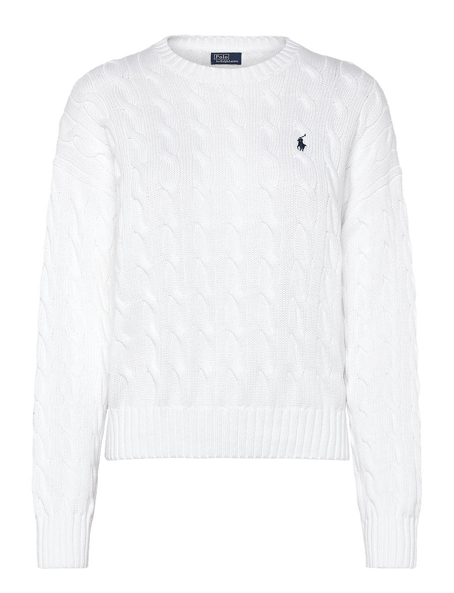 Polo Ralph Lauren - Cable-Knit Cotton Crewneck Sweater - peysur - white - 1