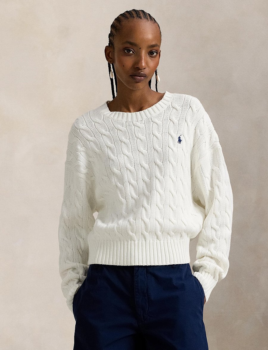 Polo Ralph Lauren - Cable-Knit Cotton Crewneck Sweater - peysur - white - 0