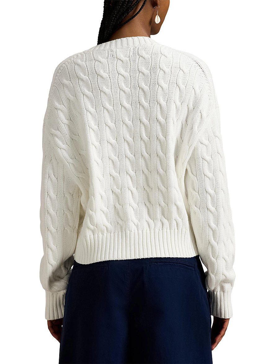 Polo Ralph Lauren - Cable-Knit Cotton Crewneck Sweater - peysur - white - 3