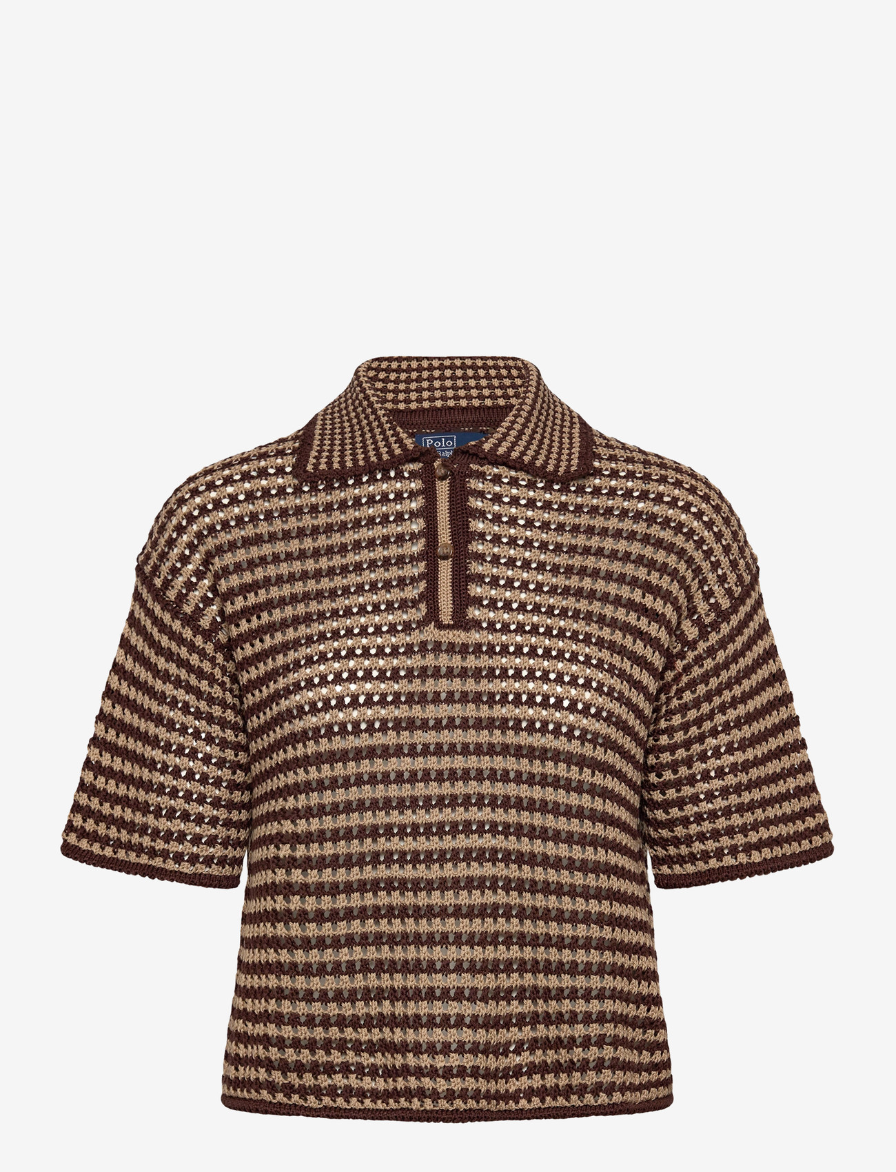 Polo Ralph Lauren - Striped Knit Cotton Polo Shirt - sweaters - chocolate stripe - 0