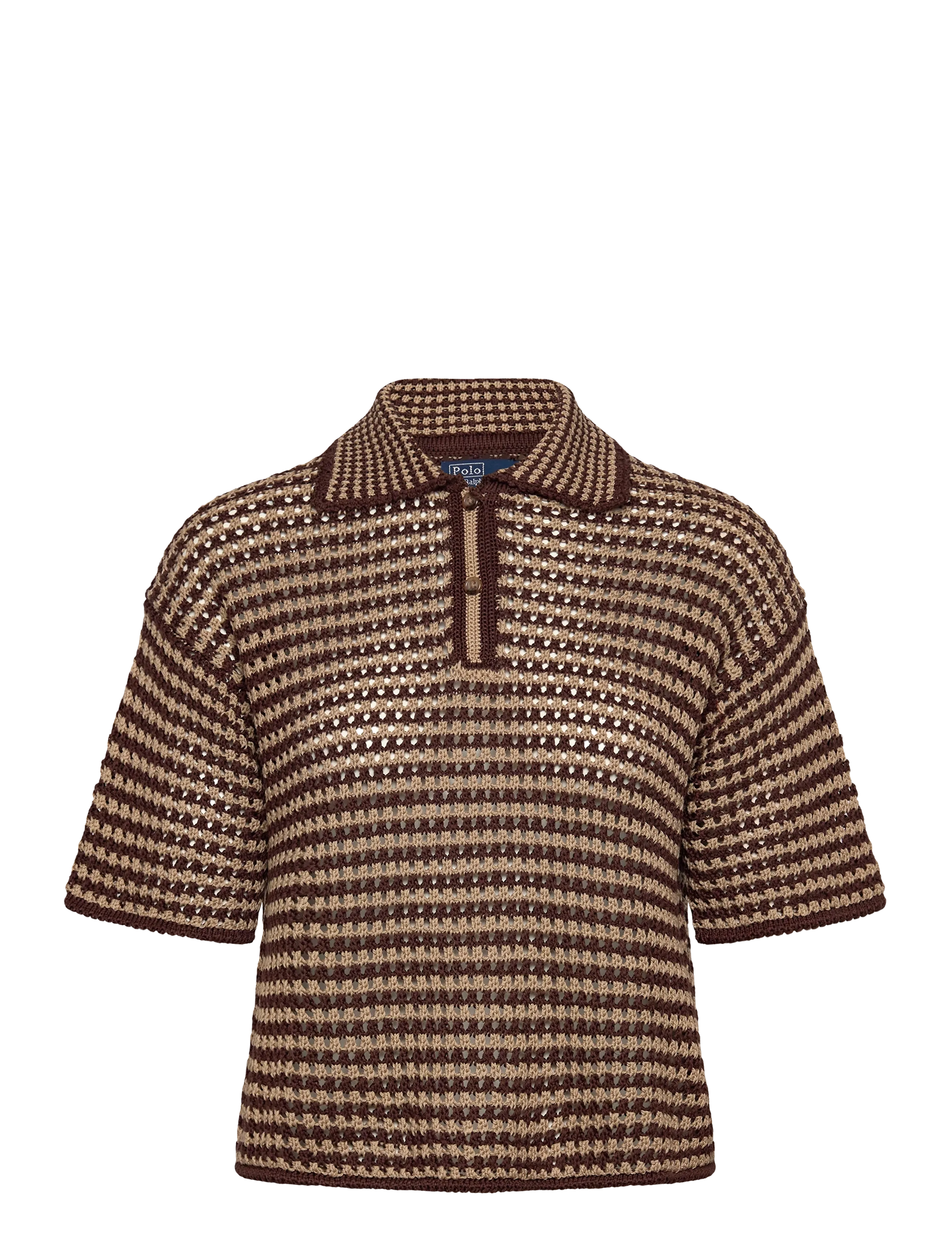 Striped Knit Cotton Polo Shirt - CHOCOLATE STRIPE