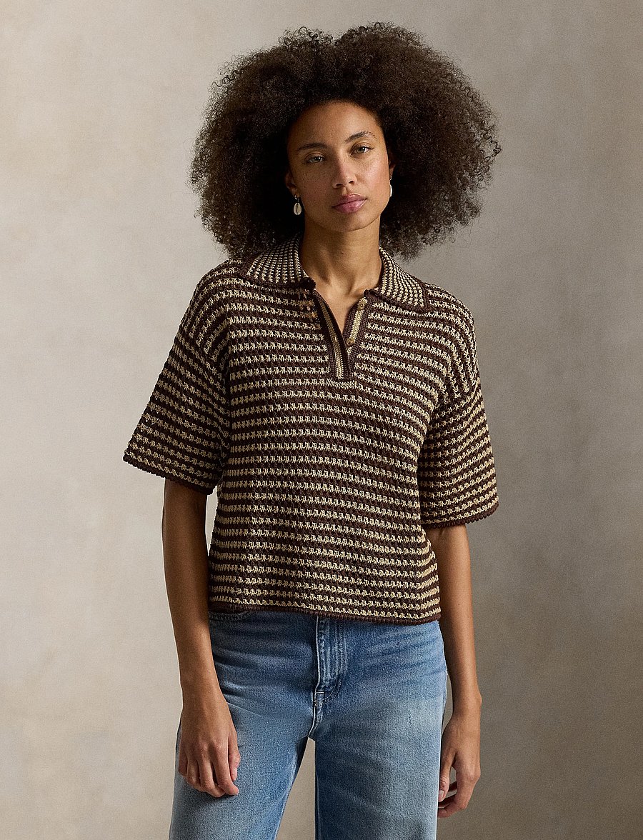 Polo Ralph Lauren - Striped Knit Cotton Polo Shirt - chocolate stripe - 0