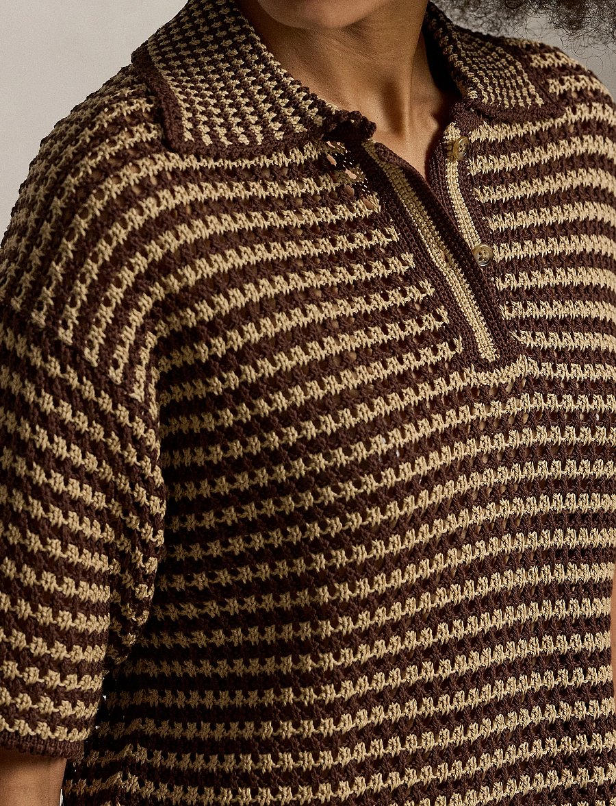 Polo Ralph Lauren - Striped Knit Cotton Polo Shirt - chocolate stripe - 4