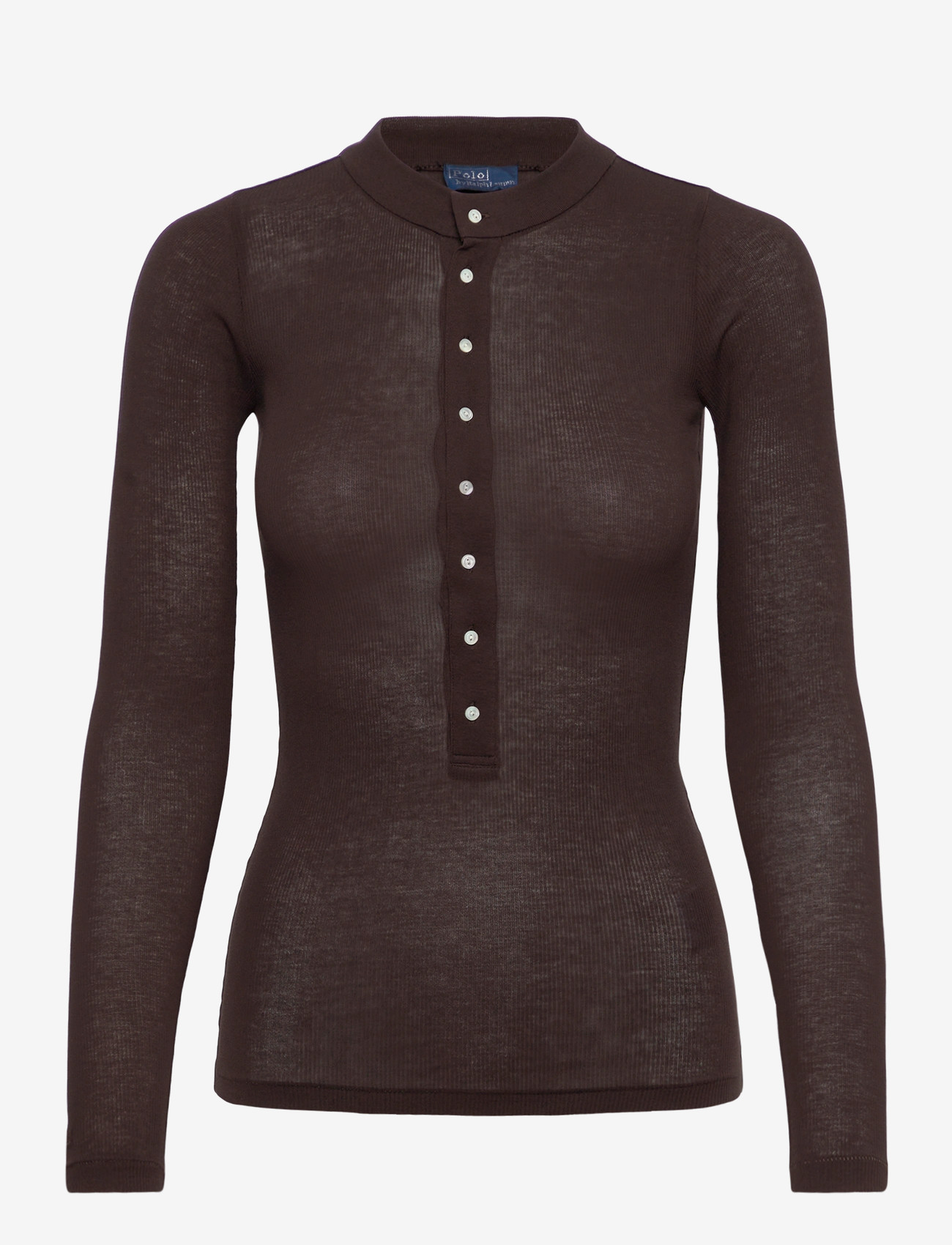 Polo Ralph Lauren - Ribbed Cotton Henley Shirt - langærmede toppe - squire brown - 0