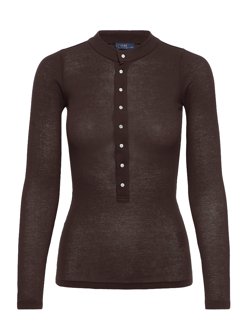 Polo Ralph Lauren - Ribbed Cotton Henley Shirt - langærmede toppe - squire brown - 0