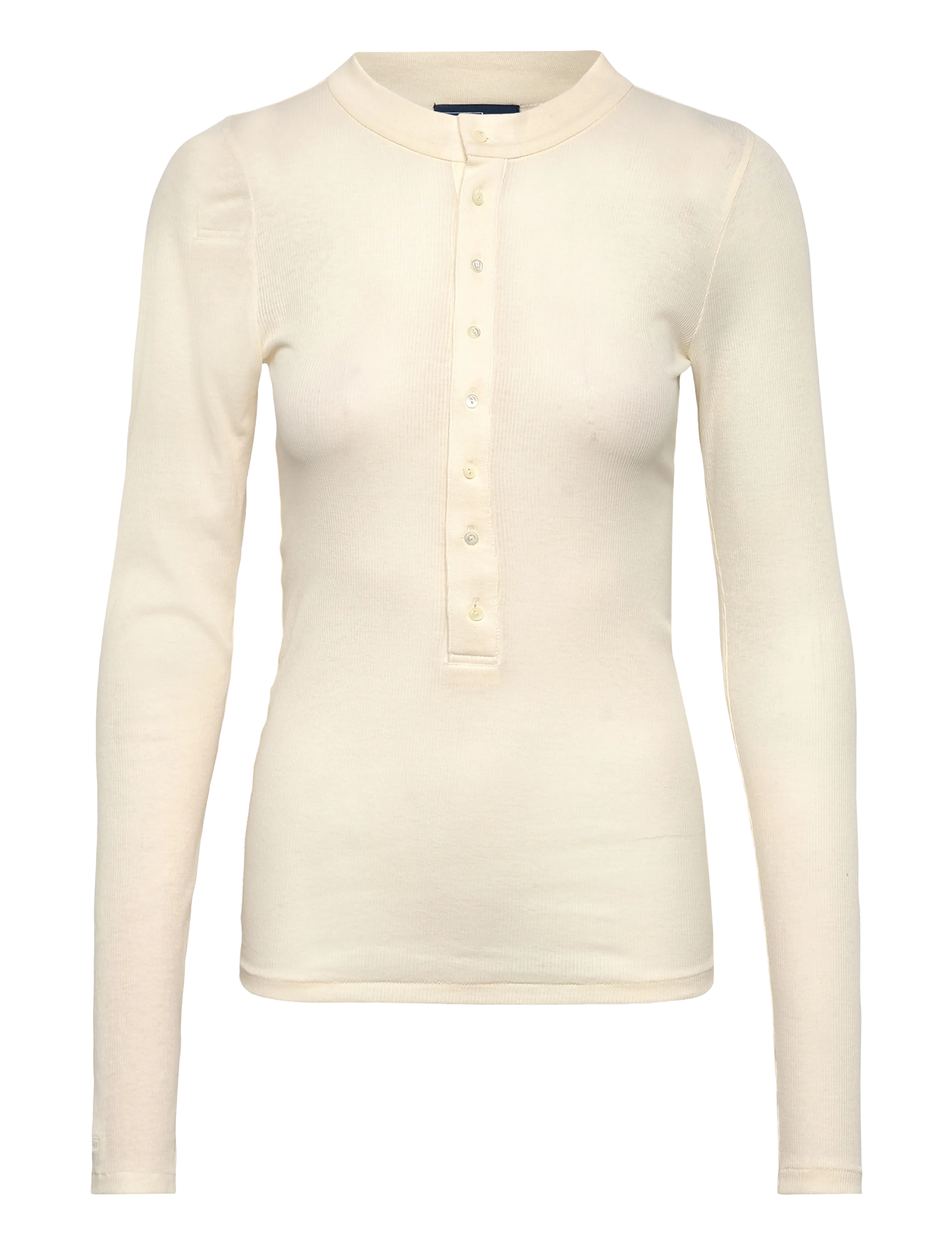Ribbed Cotton Henley Shirt - WARM WHITE