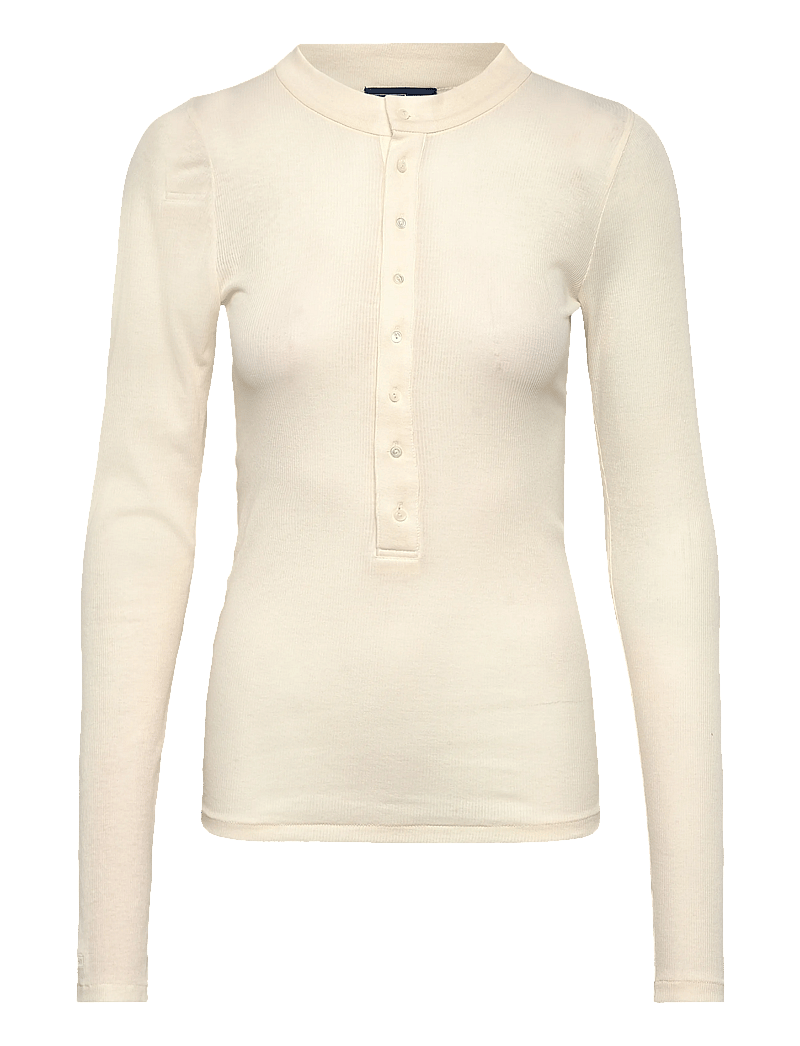 Polo Ralph Lauren - Ribbed Cotton Henley Shirt - langærmede toppe - warm white - 0