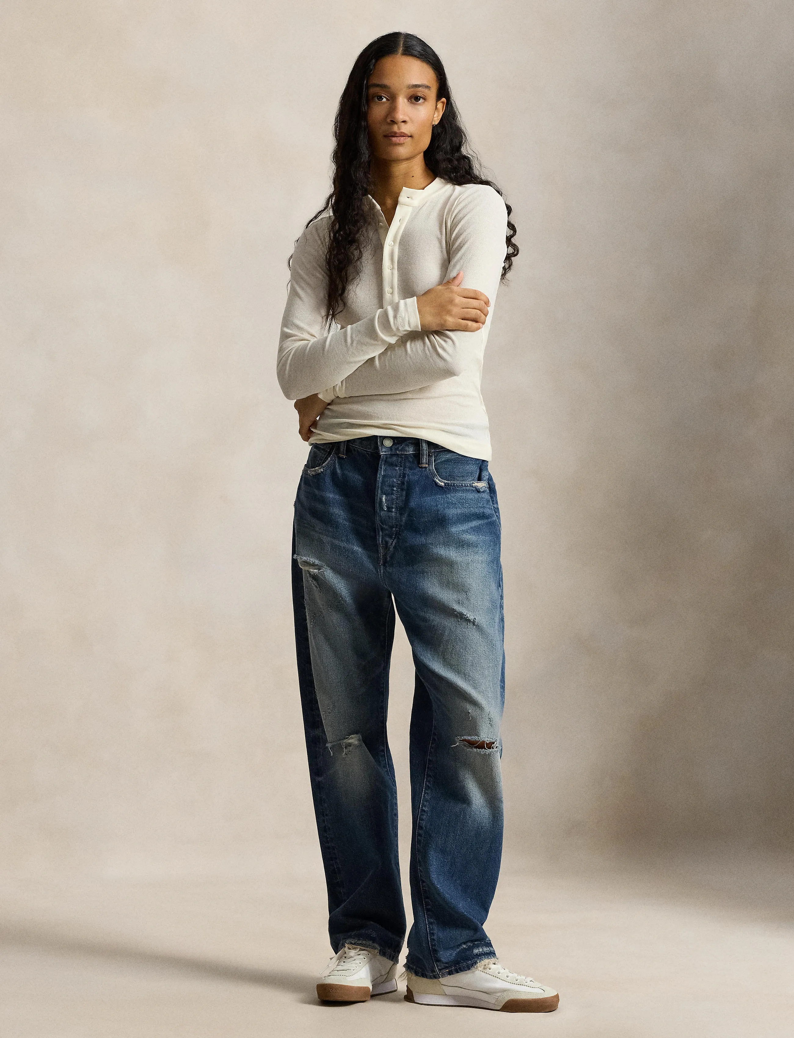 Polo Ralph Lauren CREPE RIB-KNT-PULLOVER - Langermede topper - WARM WHITE / cream