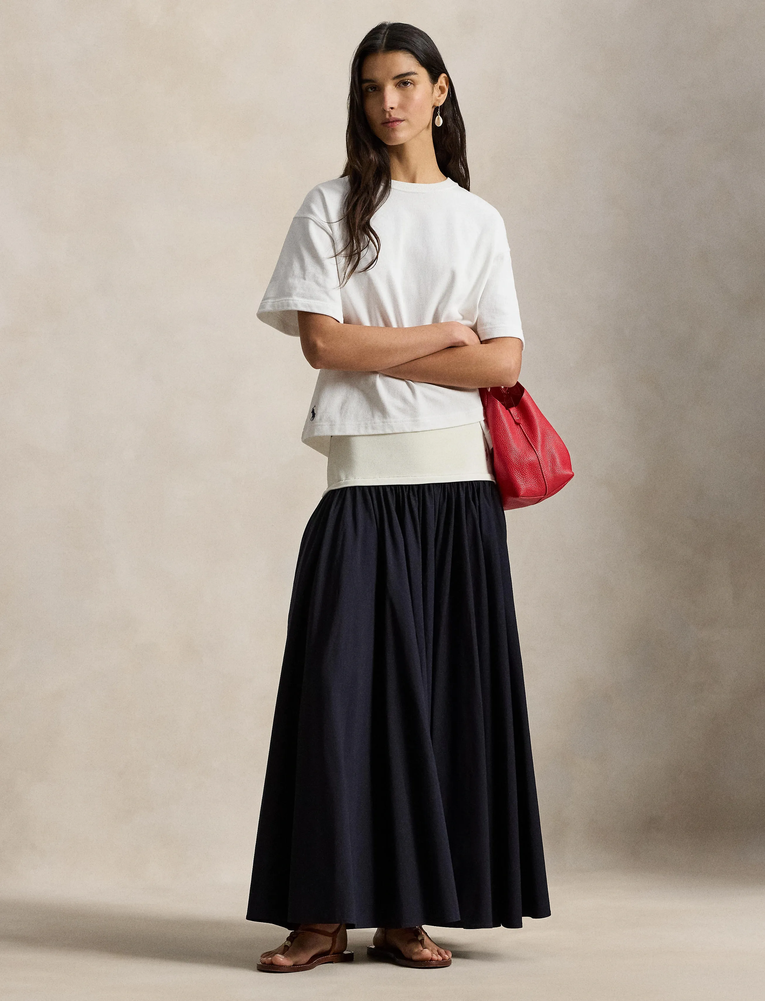 Polo Ralph Lauren Contrast-Waistband A-Line Skirt - Midi nederdele - ATLANTIC / black