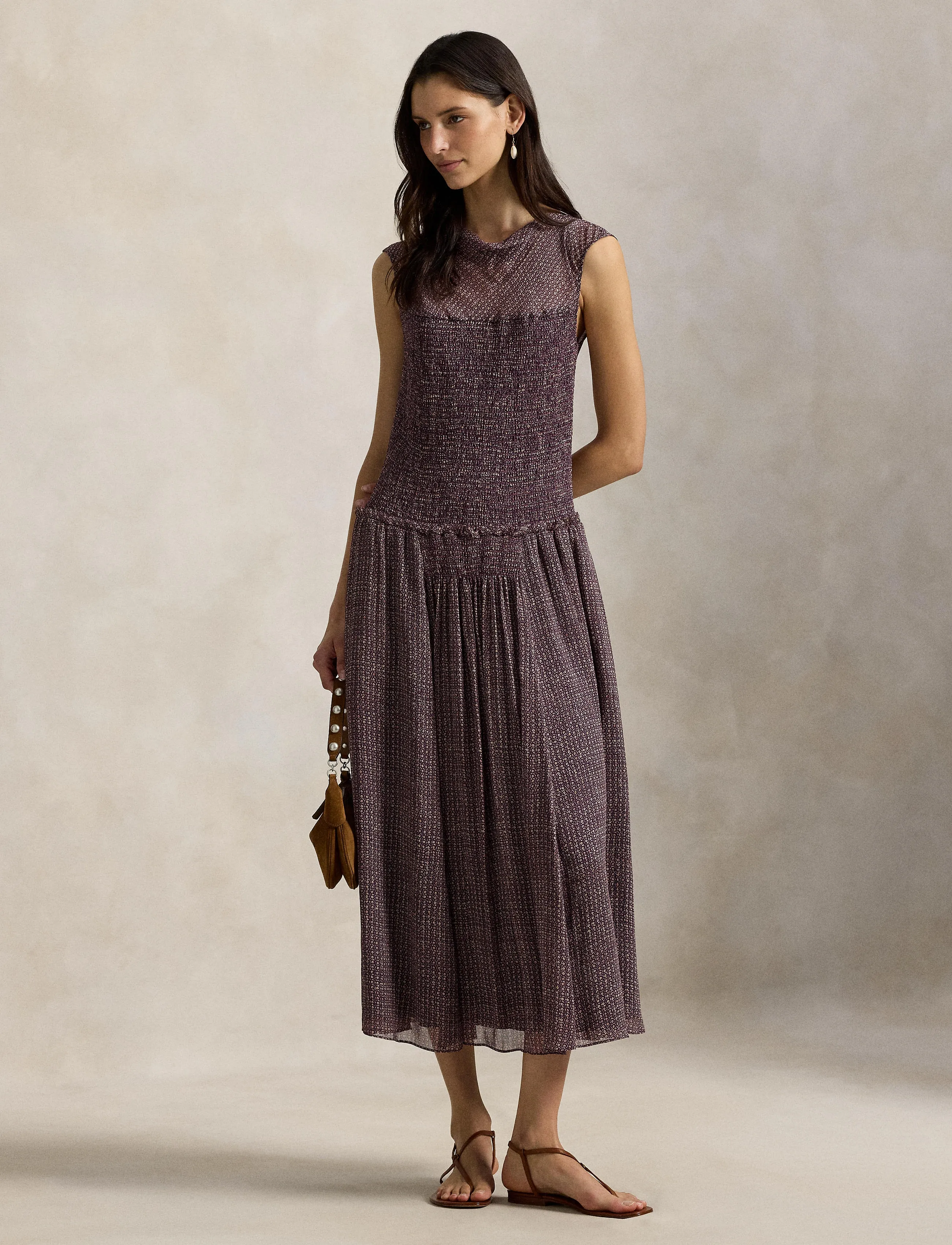 Polo Ralph Lauren Crinkle Printed Dress - Kleidung - 2007 MULTI CIRCLE / burgundy