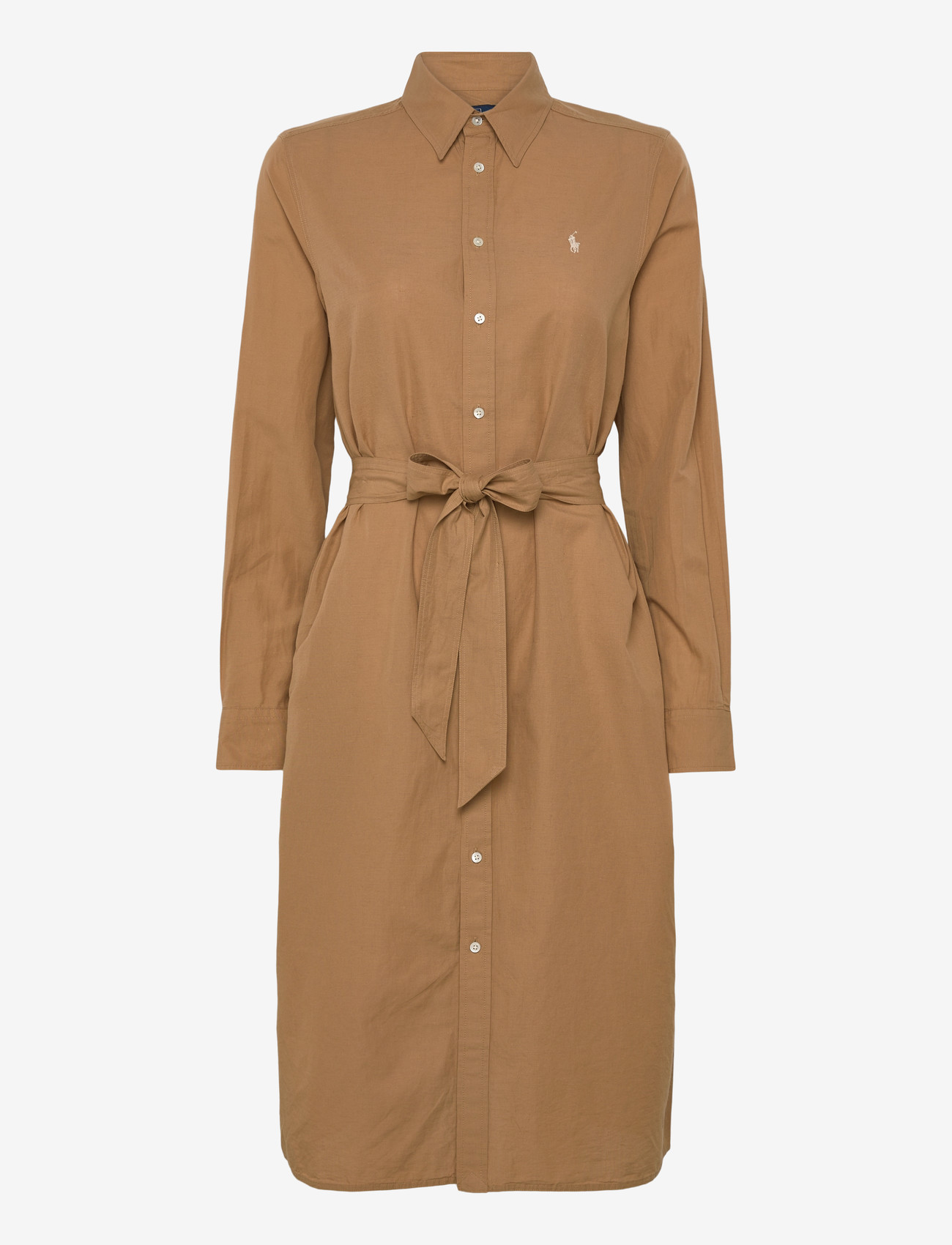 Polo Ralph Lauren - Cotton-Linen Belted Shirtdress - skjortklänningar - classic camel - 0